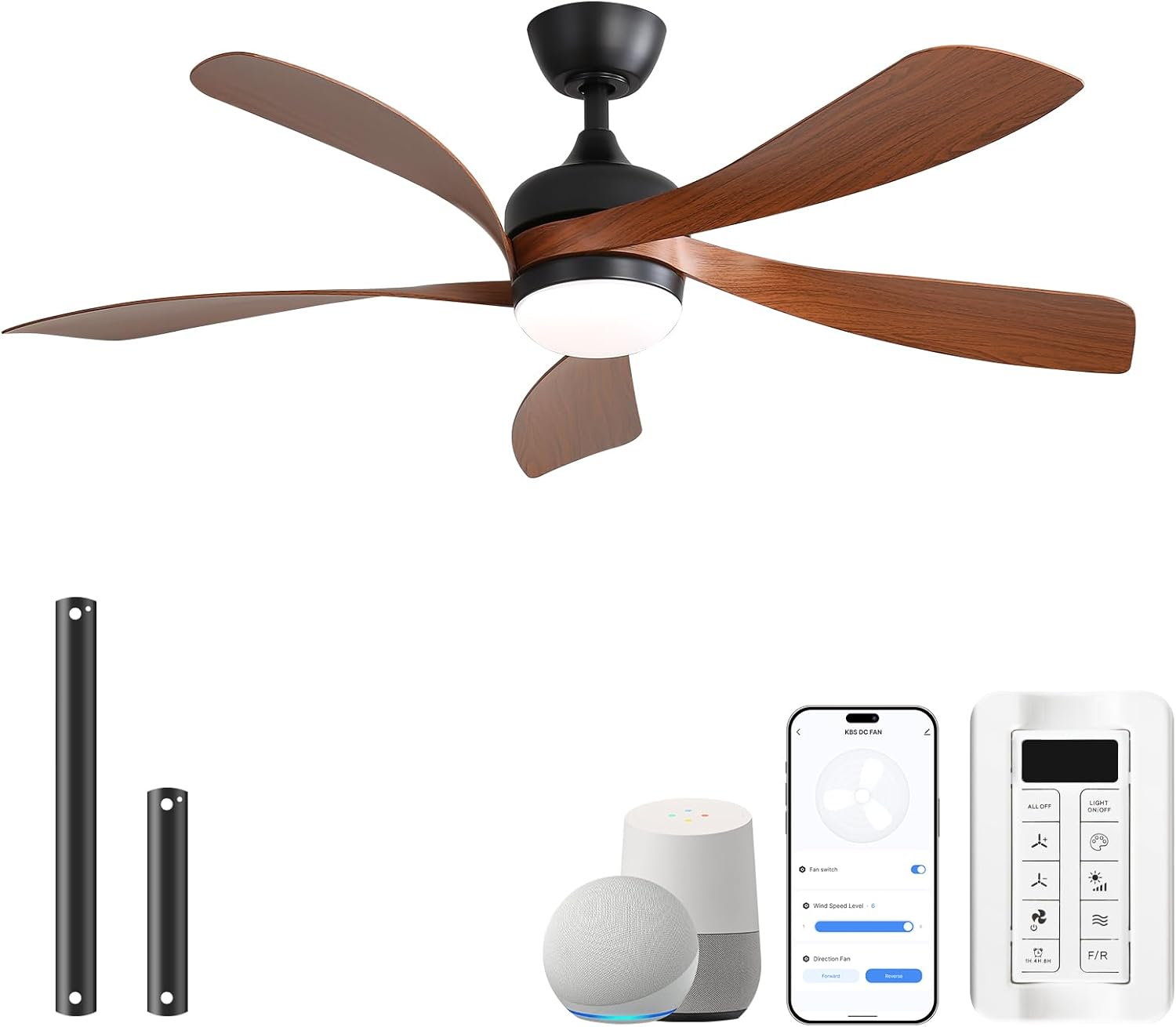 Sofucor Smart Deckenventilator mit Beleuchtung,132cm Deckenventilator mit Licht, Kompatibel mit Alexa/APP, Fernbedienung, 3 Farbtemperatur, Timer, 6 Geschwindigkeiten, Leise DC für Wohnzimmer