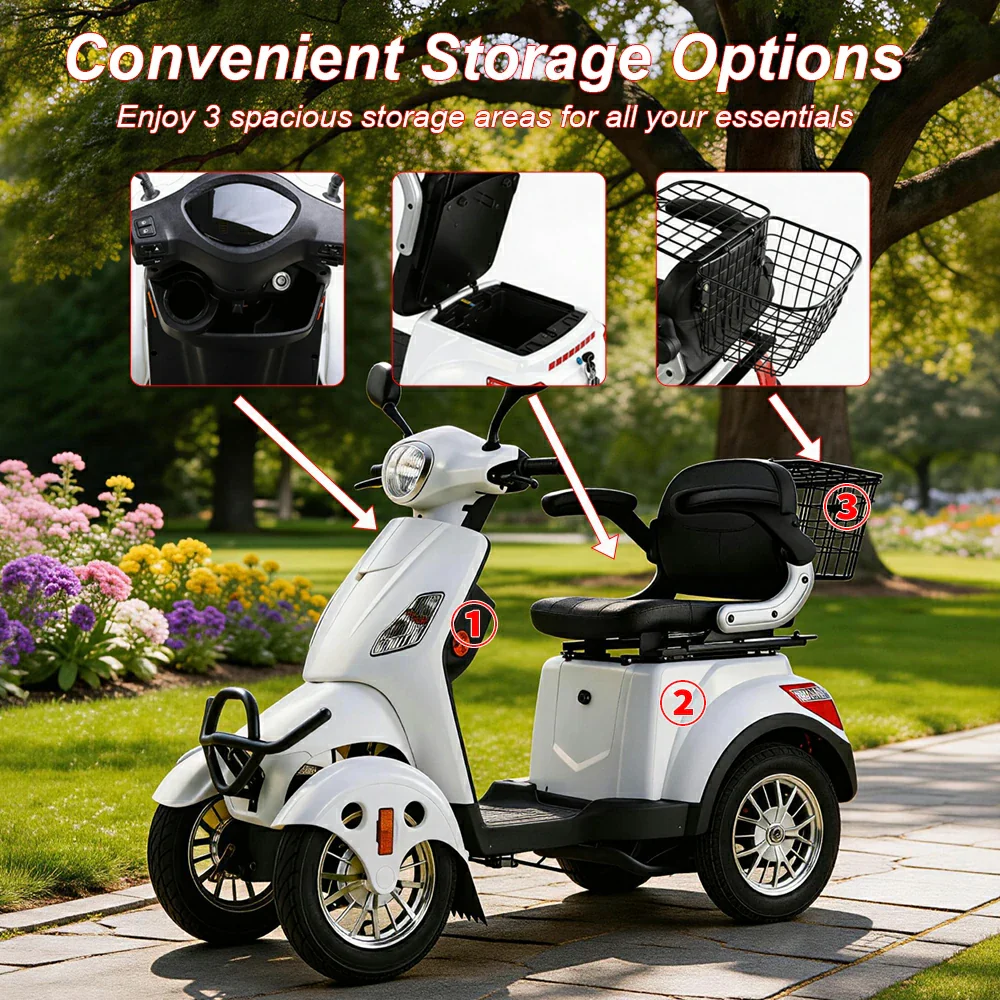 4-Wheel Electric Mobility Scooter with 3 Selectable Speed Modes and 500W Motor, 150kg Max Load