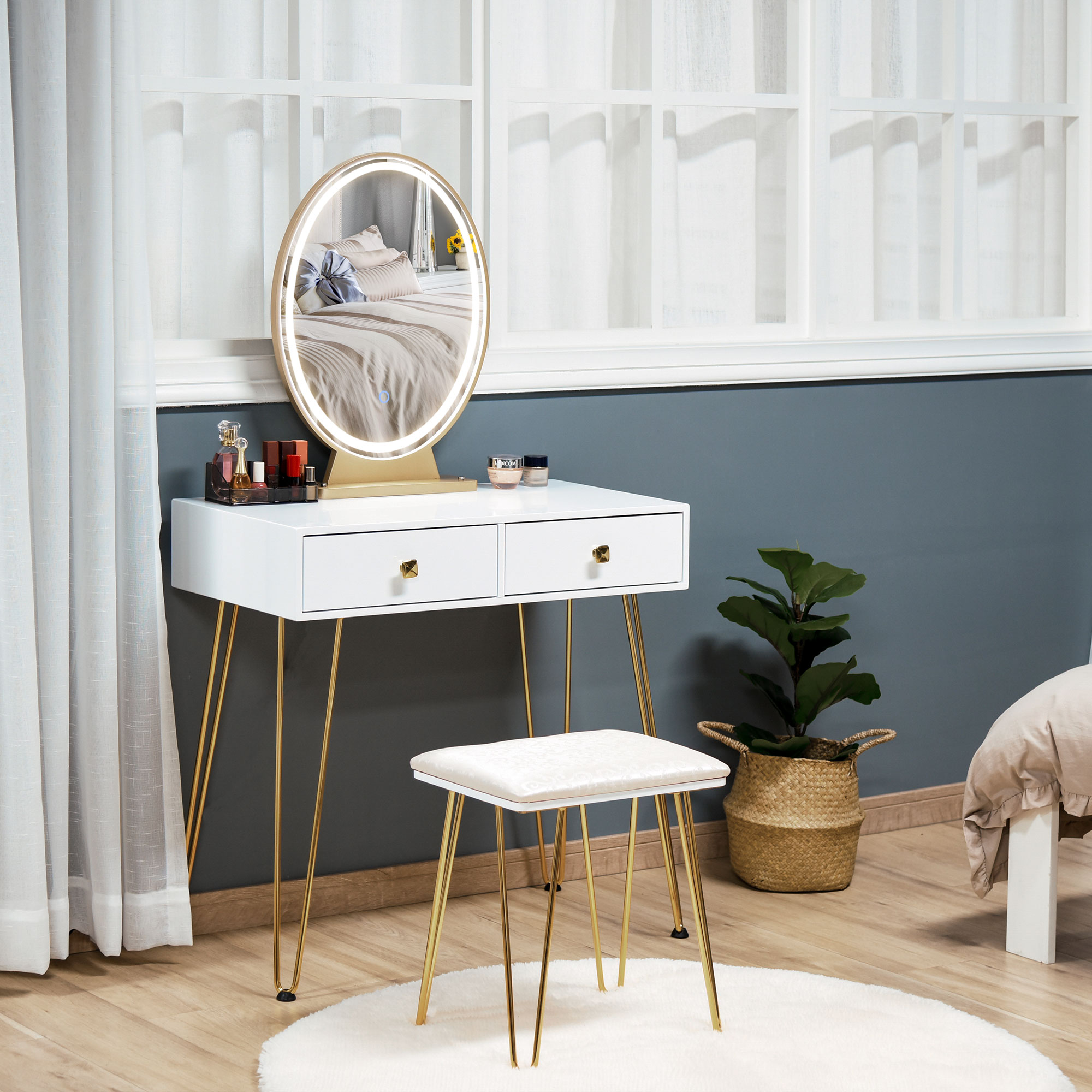 make-uptafel gestoffeerde kruk retro design
