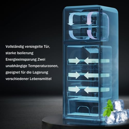Merax Retro Kühlschrank mit Gefrierfach – 60L Mini Kühlschrank, 22L Gefrierfach, 38L Kühlfach, 7 Temperaturstufen, Energieeffizienzklasse E, Cremeweiß, 102 kWh/Jahr