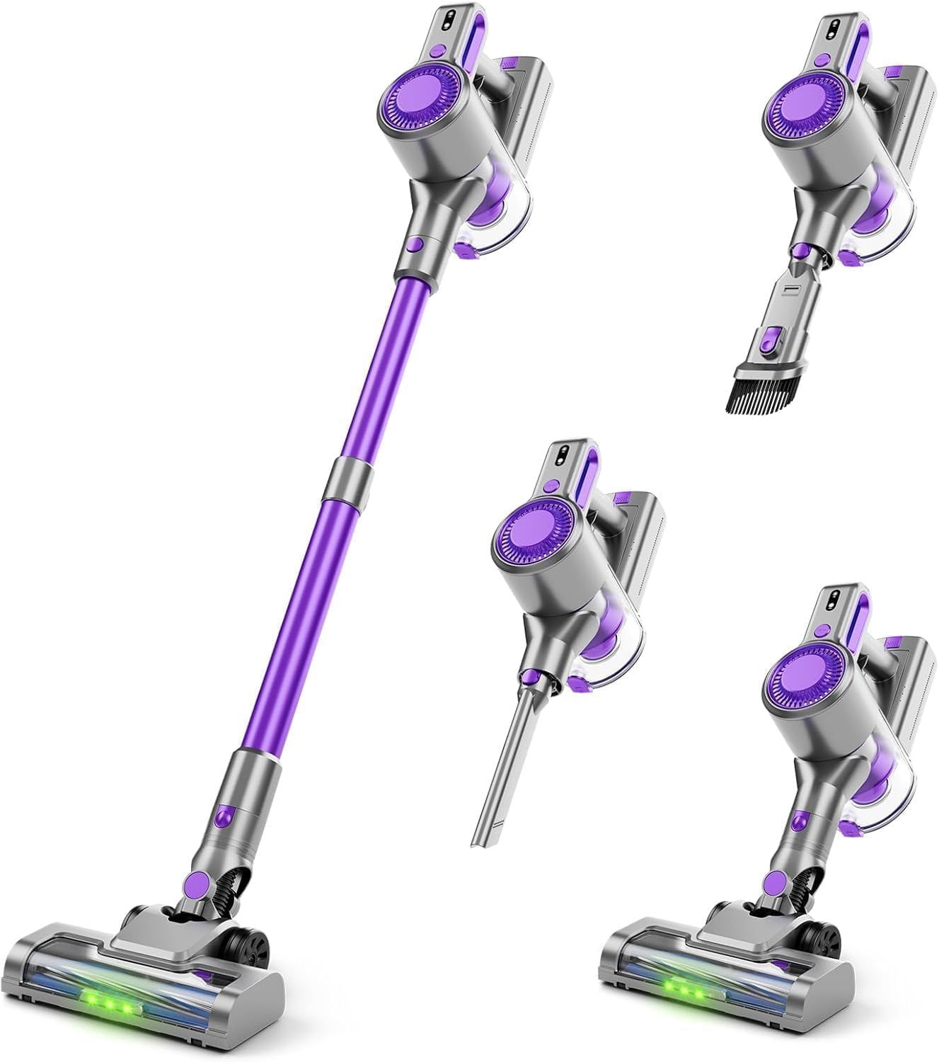 Honki Cordless Vacuum Cleaner, 40KPa Strong Suction for Floors & Pet Hair, LED Display, Detachable Battery, Lightweight Design (Purple)