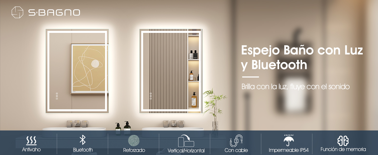 S'bagno espejo baño con luz; espejo baño led; espejos de baño con led; espejo de baño con luz