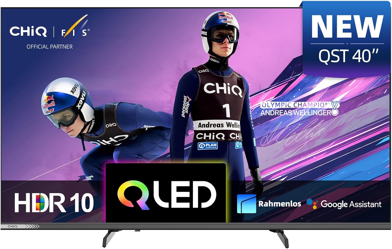CHIQ L40QST 40 Zoll (101cm) QLED Pro Smart Google TV - Rahmenloses Metall-Design, 90% DCI-P3, HDR10, Dolby Audio, FHD, Sprachsteuerung