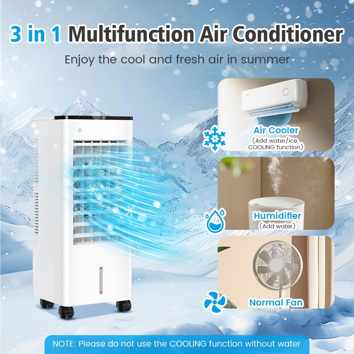 Klimaanlage Mobil, Klimageräte Tragbarer Luftkühler Ventilator mit Wasserkühlung 6L, 15H Timer, 3 Modus Geschwindigkeit, Air Conditioner Klimaanlage Ohne Abluftschlauch für Zuhause Dachgeschoss Büro