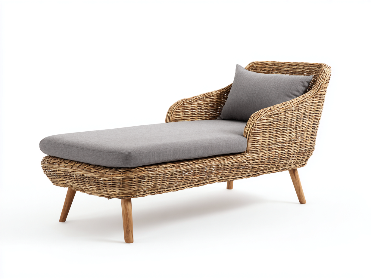 Sonnenliege - Polyrattan-Holz-Textil - 198x70x88 cm - Grau-Natur - Modern