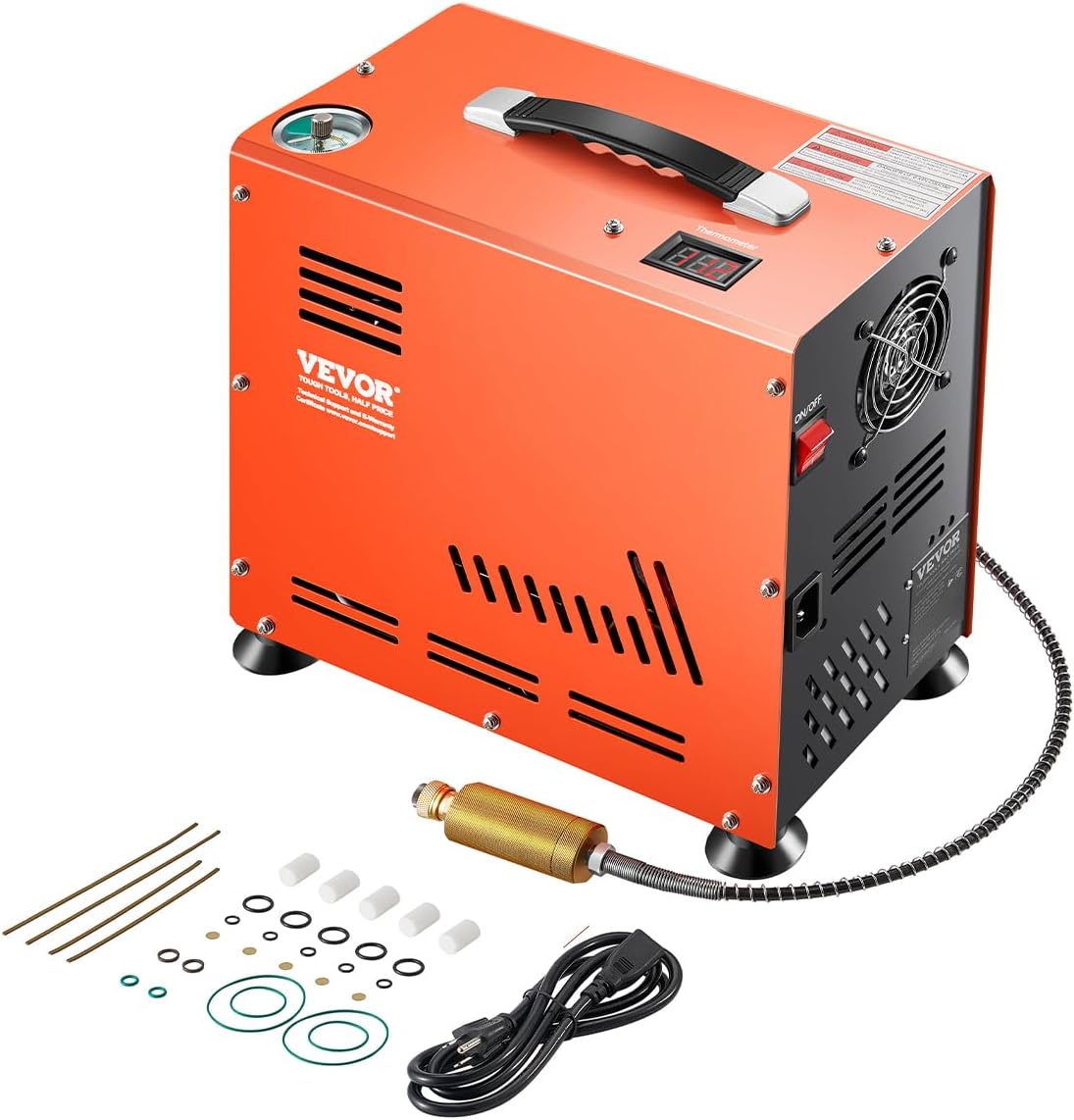 VEVOR PCP-Luftkompressor, 800 W Doppelzylinder-PCP-Luftgewehrkompressor 4500 PSI/30 MPa mit eingebautem Lüfterkühlsystem, Auto-Stopp Ölfreier Paintball-Tankkompressor für Luftgewehr, Tauchflasche