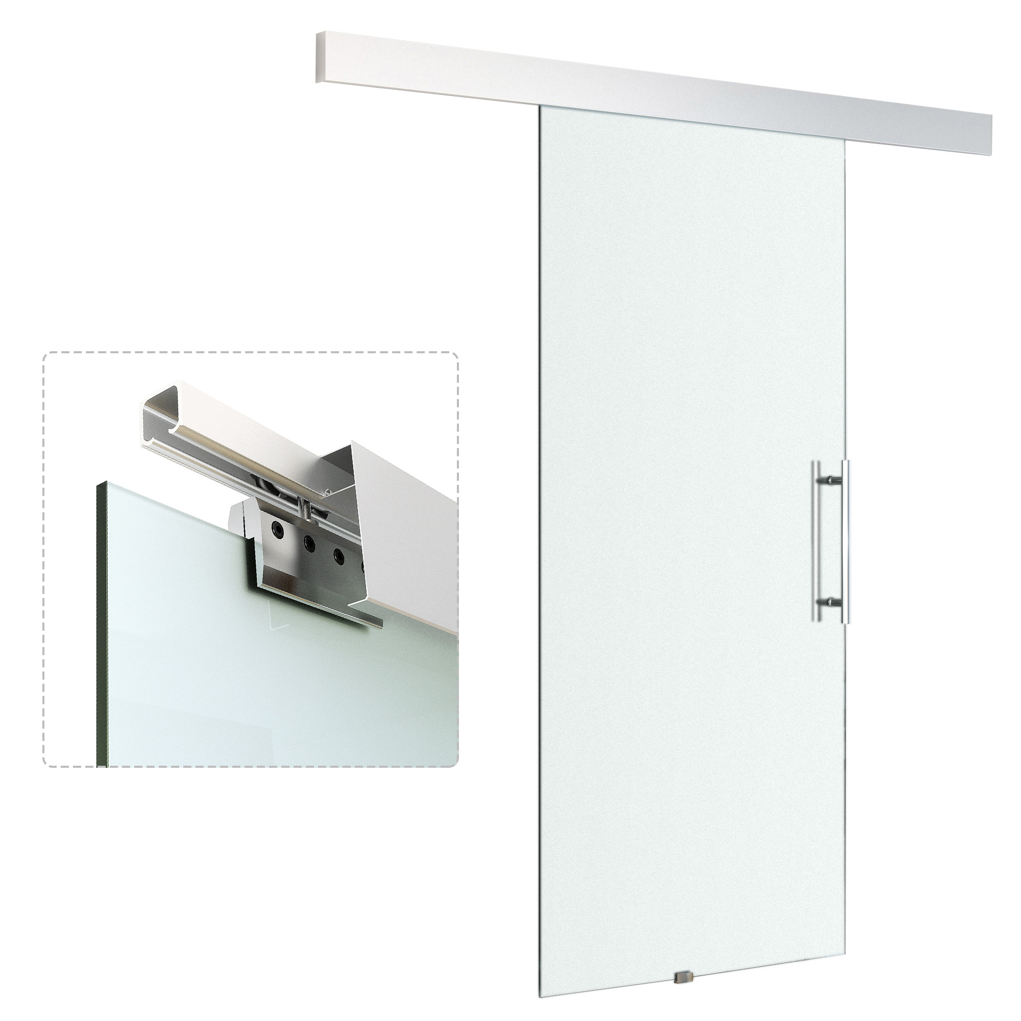 glazen schuifdeur schuifdeur kamerdeur met handgreep aan ����n zijde gesatineerd 2050 x 1025 mm