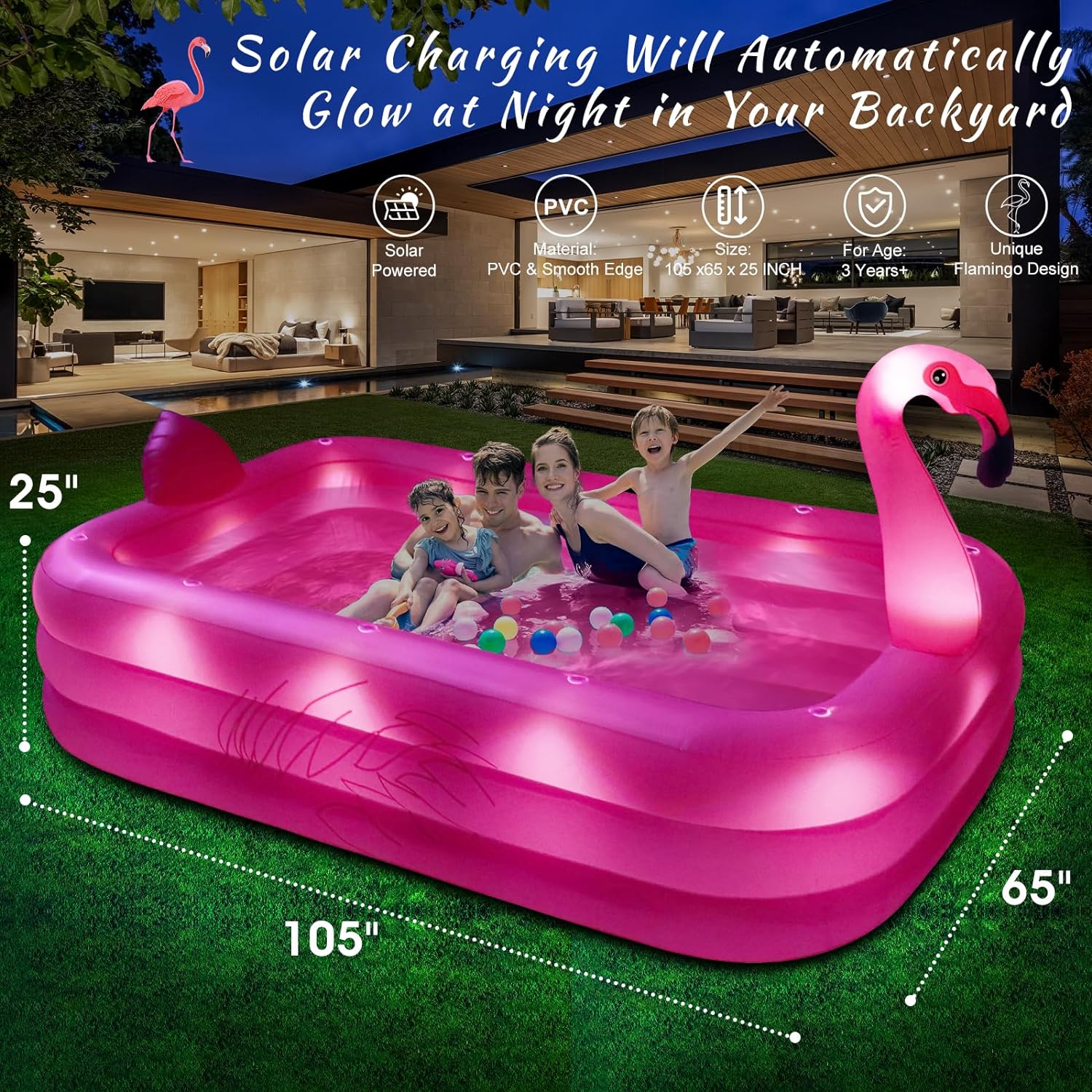 Inflatable Pool with Lights Solar Flamingo Swimming Pool for Kids Adults Inflatable Blow up Pool