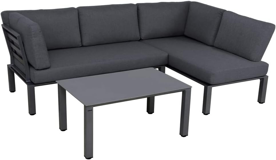 MWH Lounge-Set Widoo mit Tisch - Eisengrau - wetterfestes Gartenmöbelset aus Aluminium - inkl. gemütlichen Kissen