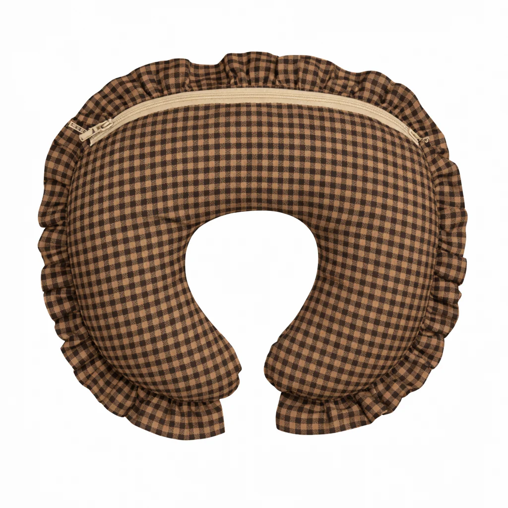 Brown Black Gingham Ruffle Nursing Pillow Cover