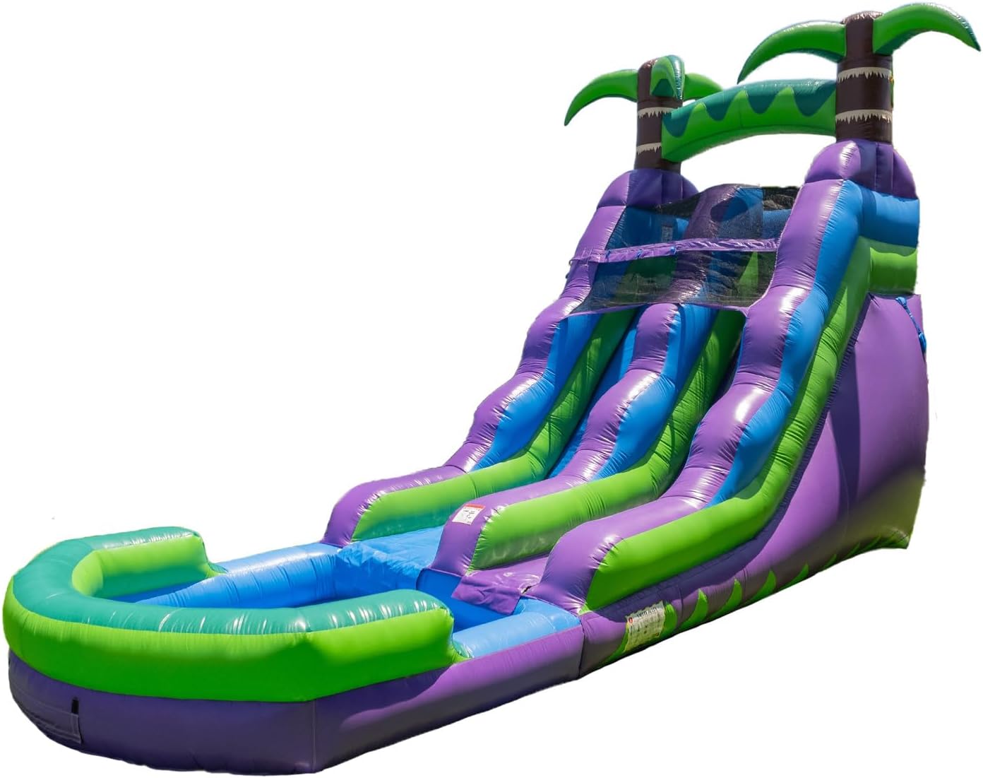 HeroKiddo 16’ Purple Tropical Lightweight Premium Commercial Grade Water Slide Inflatable with Attached Pool for Kids and Adults (with Blower), Wet Dry Use, Summer Fun