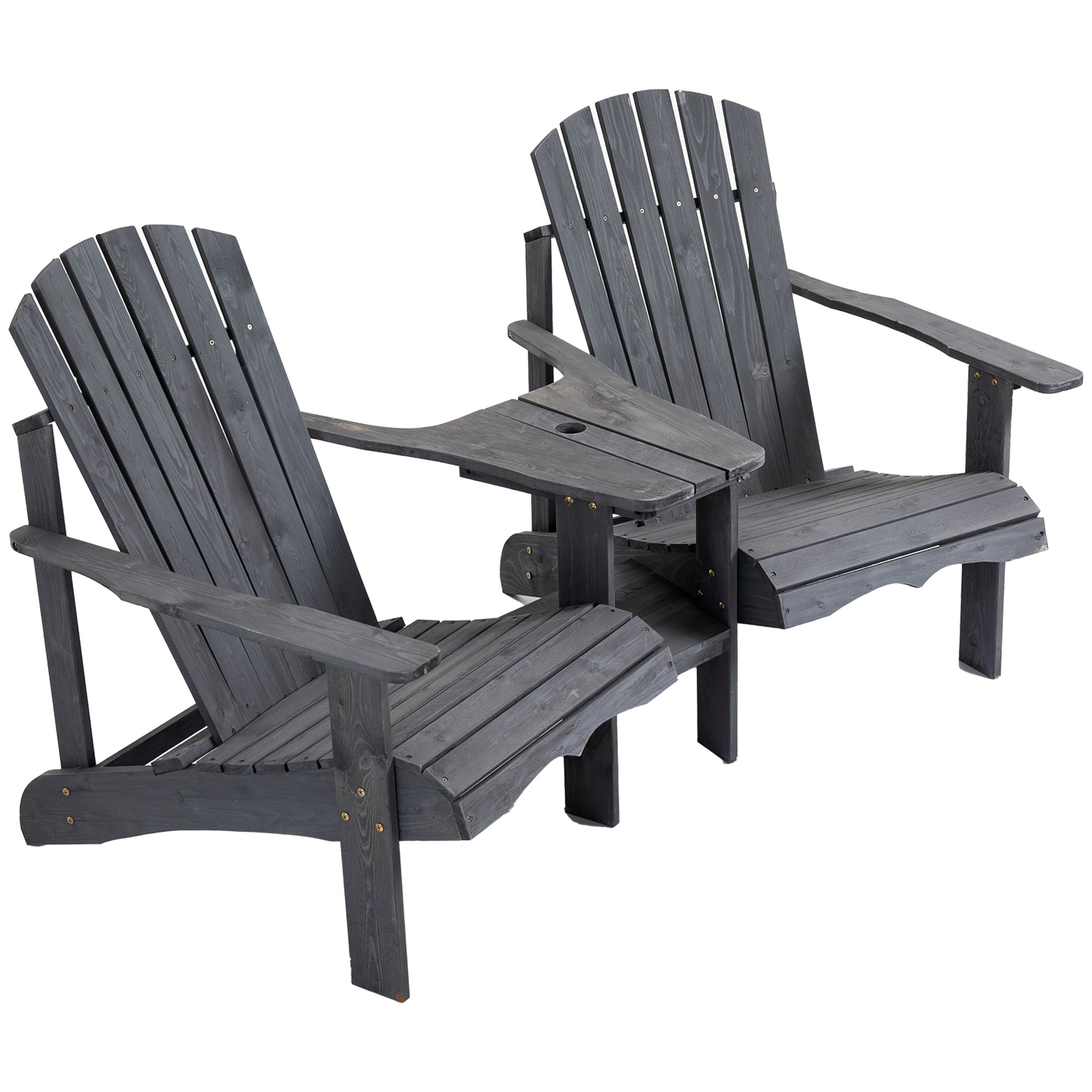 Adirondack tuinstoel met parasolgat tafel 2-zits massief hout grijs