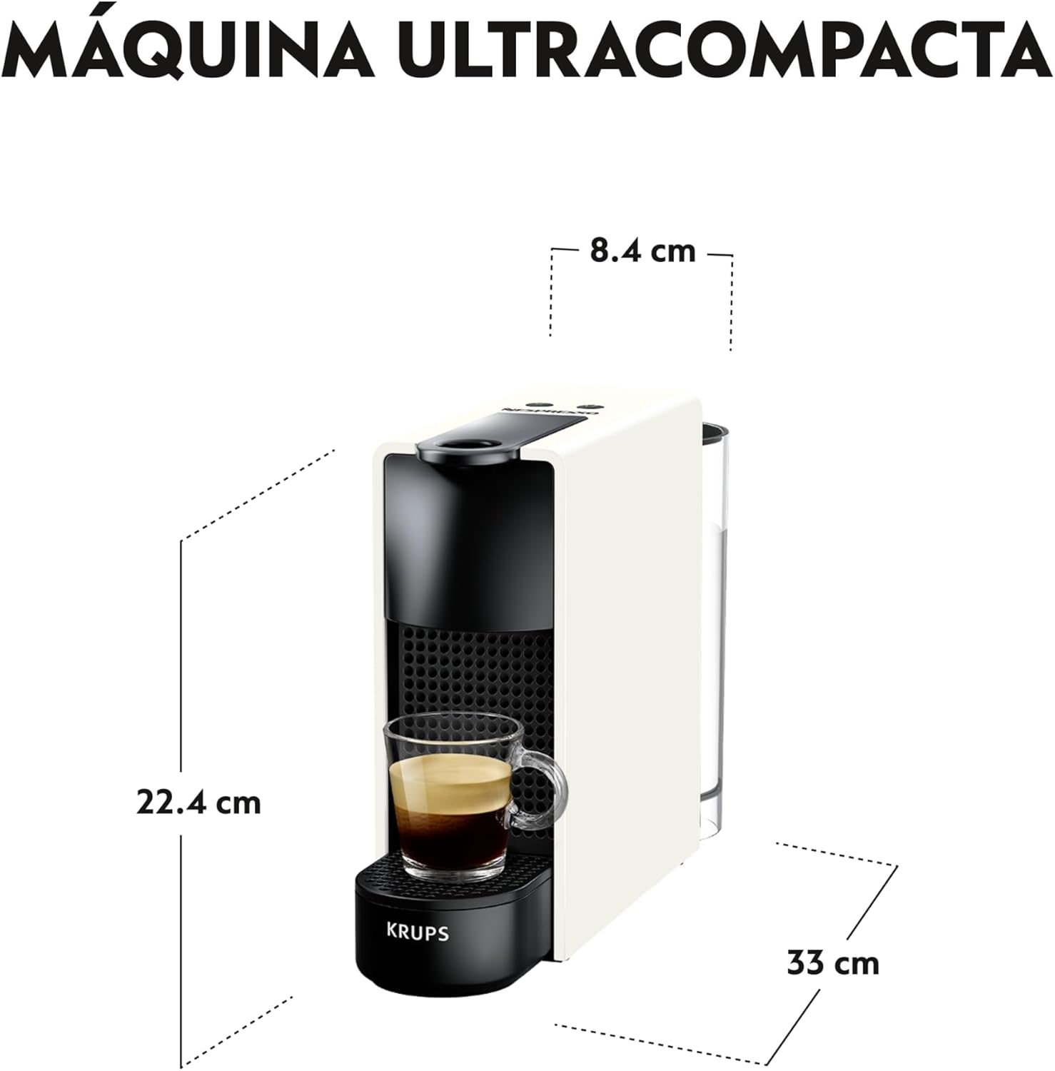 Nespresso Krups Essenza Mini XN1101 - Cafetera monodosis de cápsulas Nespresso, compacta, 19 bares, apagado automático, color blanco (Pack Cápsulas bienvenida incluido)