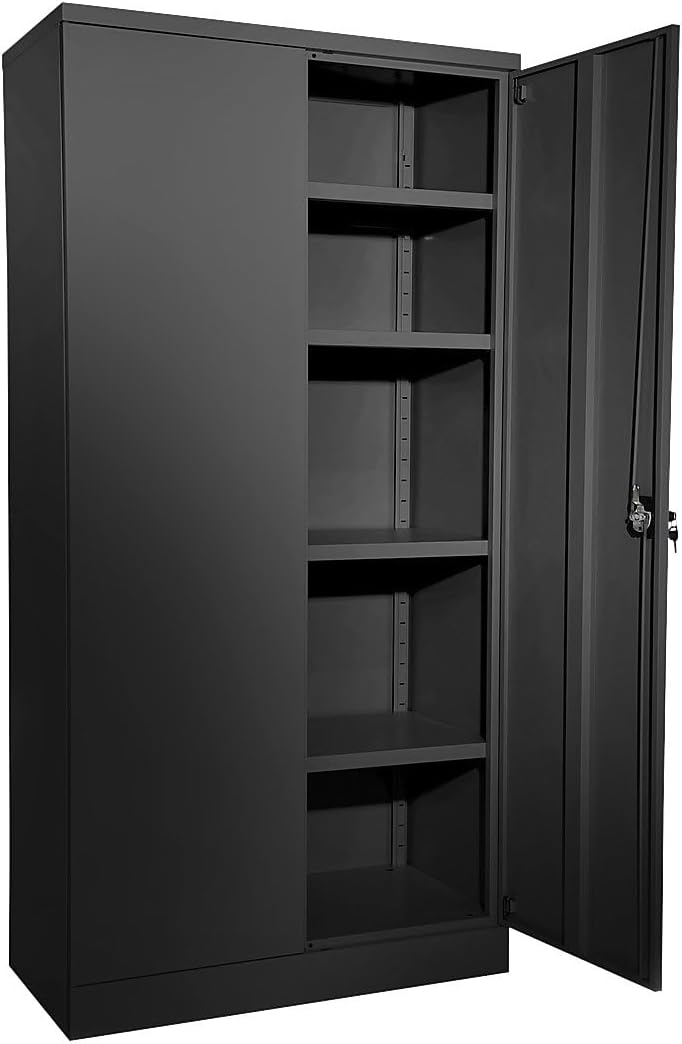 eurokraft | Stahlschrank Nilas | mit 4 Fachböden | HxBxT 1950 x 1000 x 500 mm | tiefschwarz