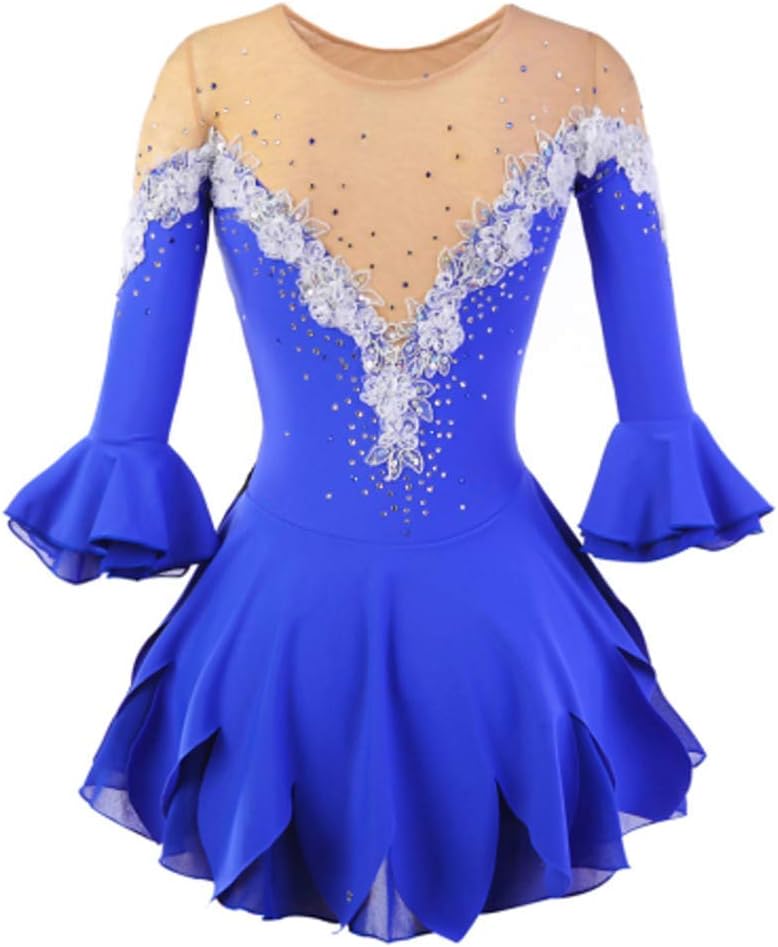 Eislauf-Performance-Kleider für Mädchen und Kinder, Eiskunstlauf-Trainingsrock, hochelastische Rollschuh-Kleidung (Blau 5/8)