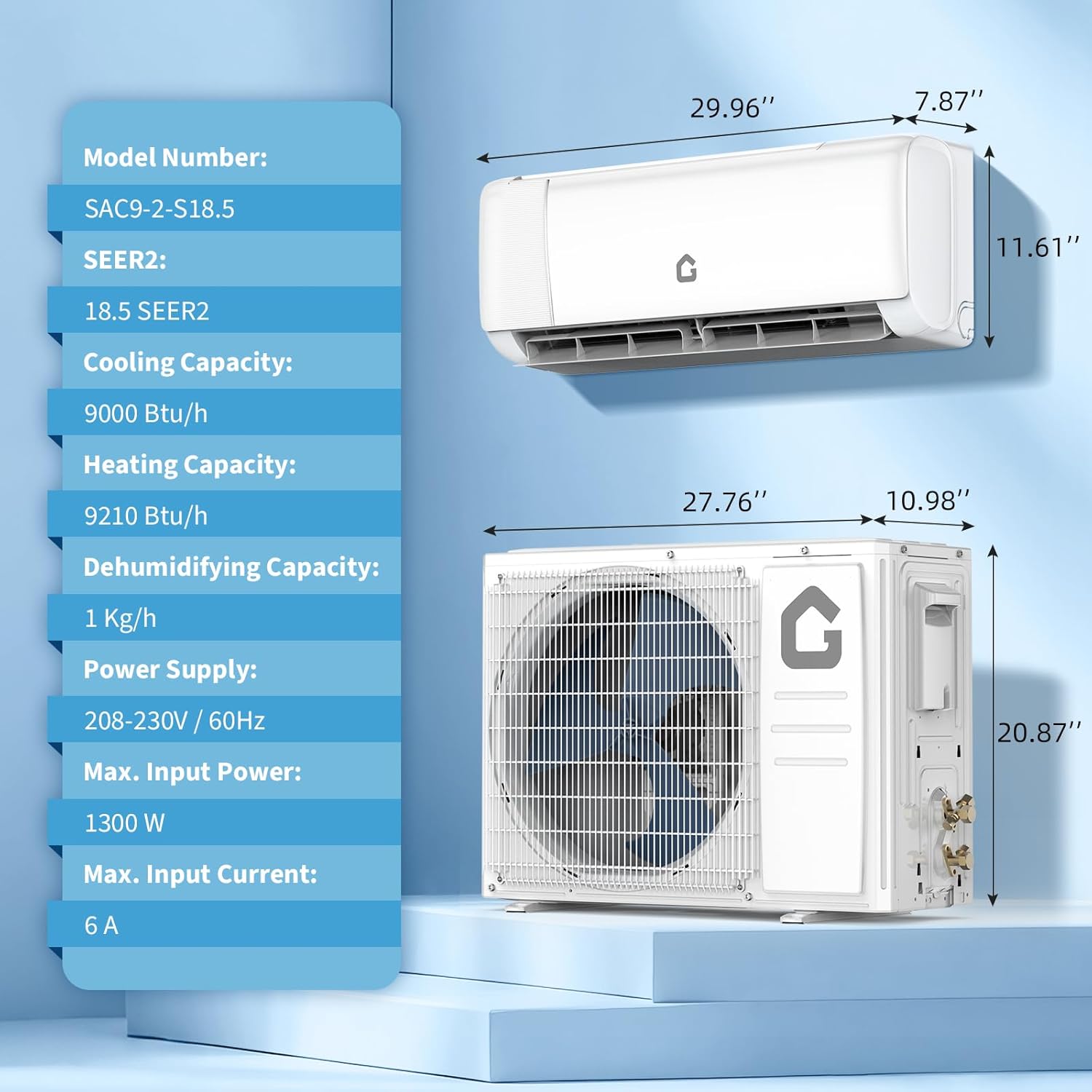 GarveeHome SEER 18.5 12000BTU Split-Mini-Klimaanlage 230 V | Stromsparendes Wechselrichtersystem mit WLAN, Fernbedienung und einfacher Installation für Räume bis zu 200 m