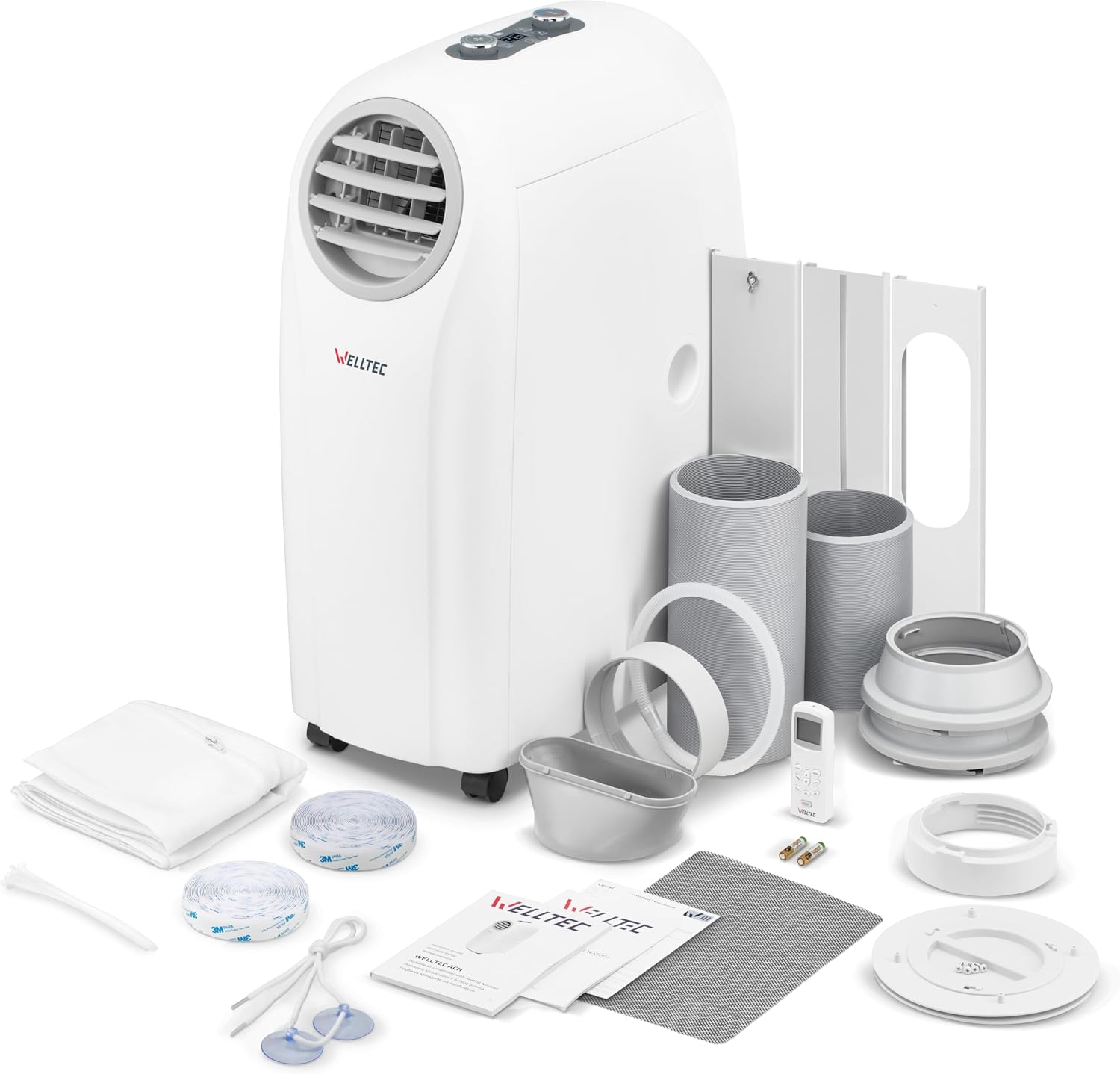 Welltec ACH1414 Mobile Klimaanlage | 4in1 Klimagerät: Kühlung, Heizung, Entfeuchtung, Belüftung | 14.000 BTU | max. 75 m² | WiFi | reichhaltiges Zubehörset | Energieklasse A | 5 Jahre Garantie