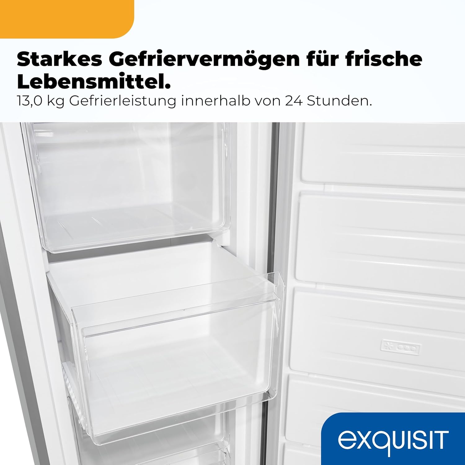 Exquisit Gefrierschrank 204 l Nutzinhalt, Energieklasse E, 39 dB(A) NoFrost, Schnellgefrieren, elektronische Temperaturregelung, Türalarm, hohe Bauform für mehr Stauraum GS5271-NF-H-040E weiss