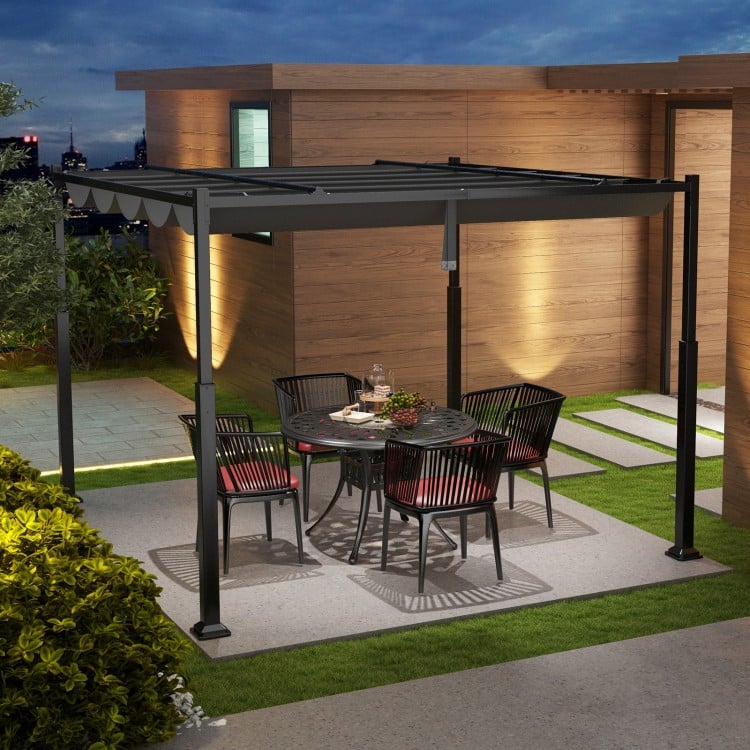 10 x 10 Feet Outdoor Pergola with Retractable Canopy and Metal Columns
