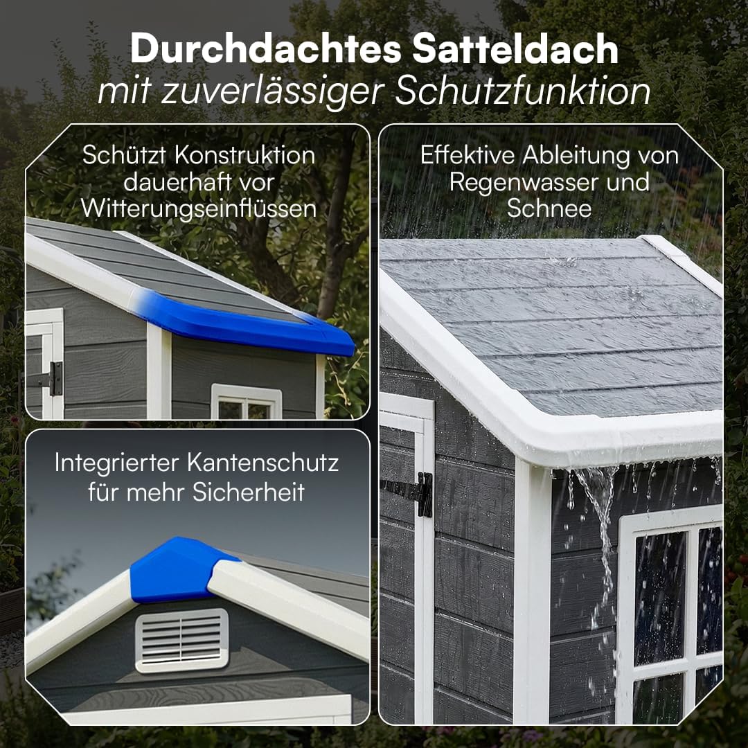 STEELSØN Novara Gerätehaus – Gartenschuppen mit Satteldach & Fenster – Gartenhaus 202x103x134 cm (HxTxB) – Geräteschuppen aus Kunststoff in Dunkelgrau – Gartenhütte wetterfest & rostfrei – Schuppen
