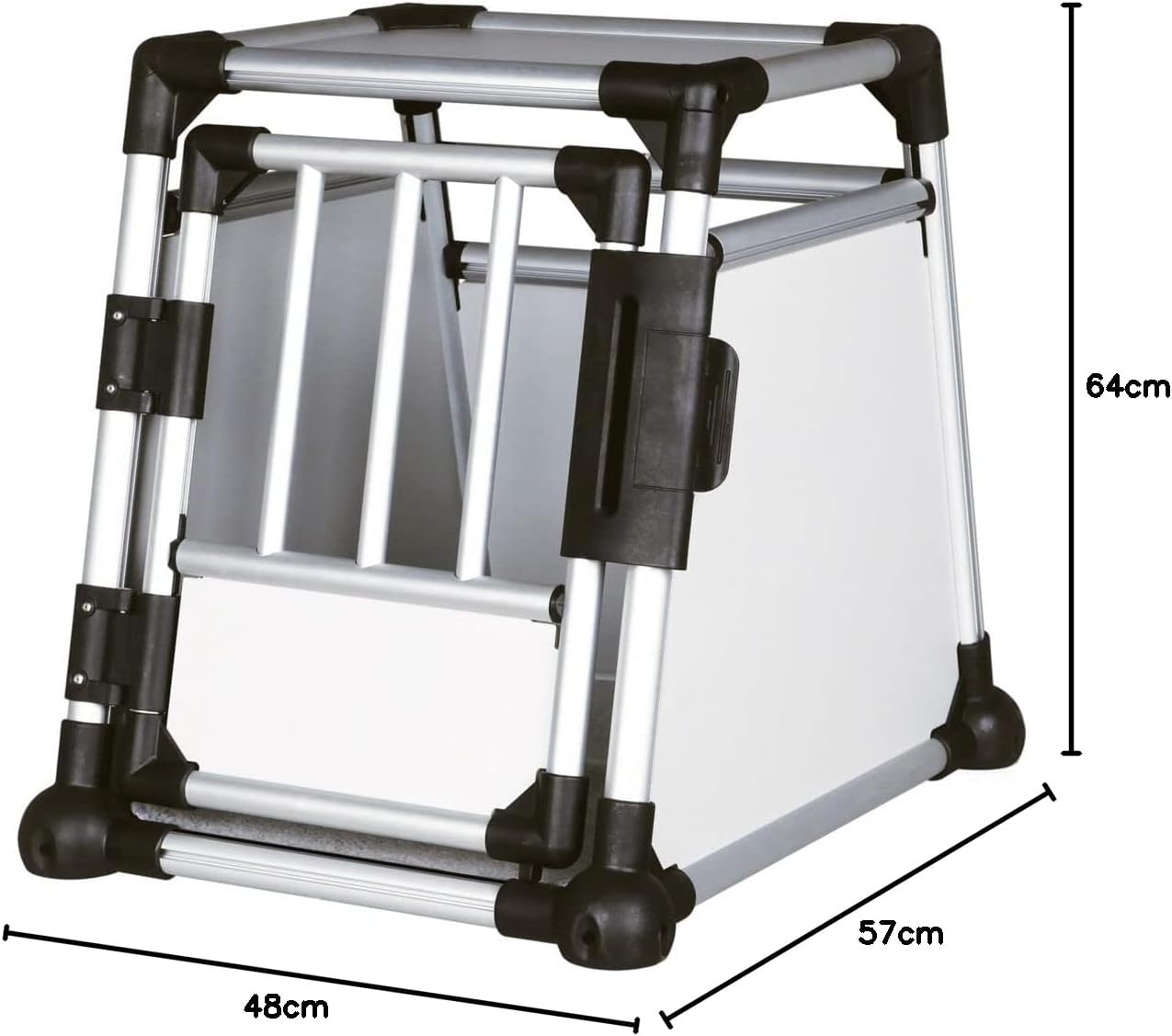 TRIXIE Hunde-Transportbox, Aluminium, L: 92 x 64 x 78 cm, grafit, rutschfste Liegematte, Klettleiste am Boden, Sicherheitsverschluss, stabil und geruscharm, hochgeschlossene Wnde - 39338
