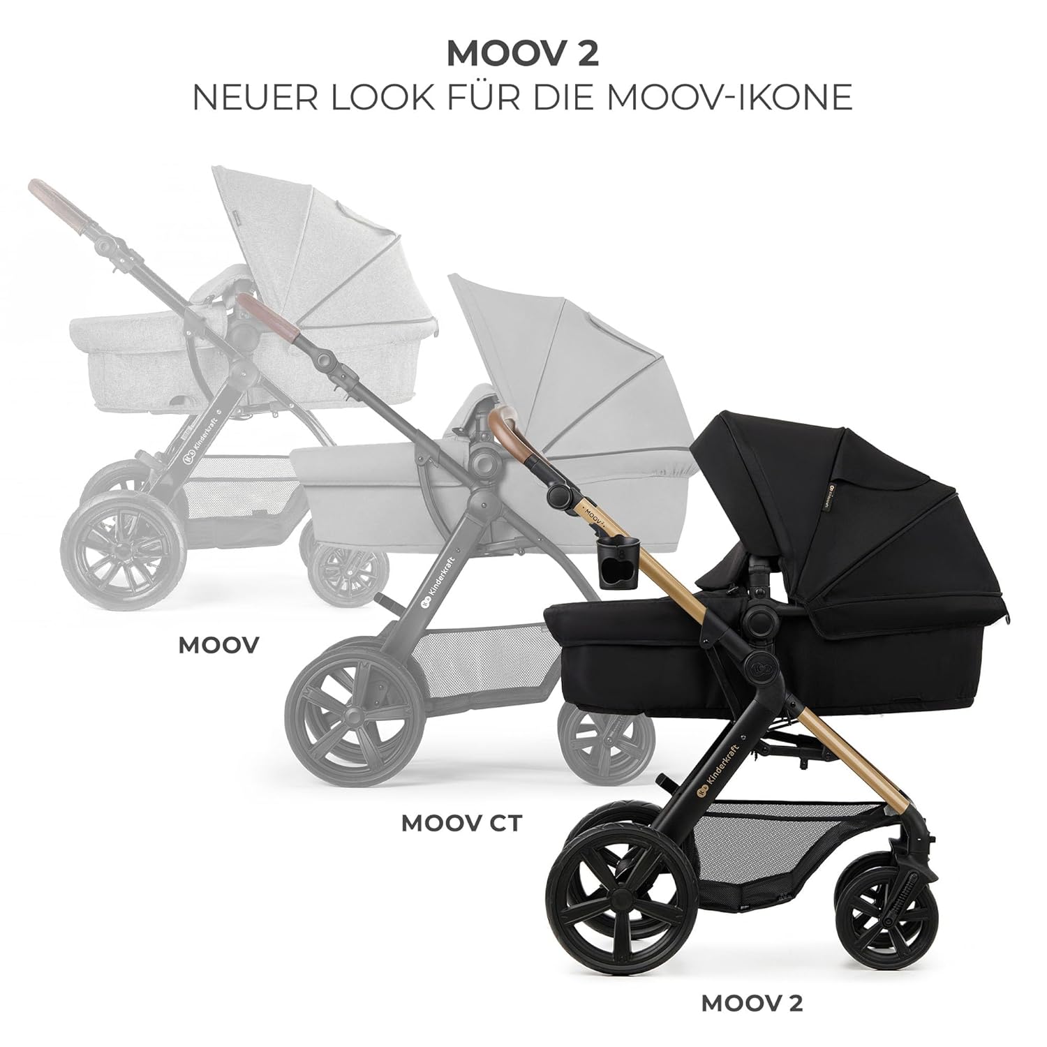 Kinderkraft MOOV2 AIR Kinderwagen 3 in 1 Kinderwagenset bis 26 kg mit Kindersitz I-SIZE 40-75 cm, Buggy Funktion, Liegeposition verstellbar, Große ausziehbare Verdeck, Aufblasbare Räder, Schwarz