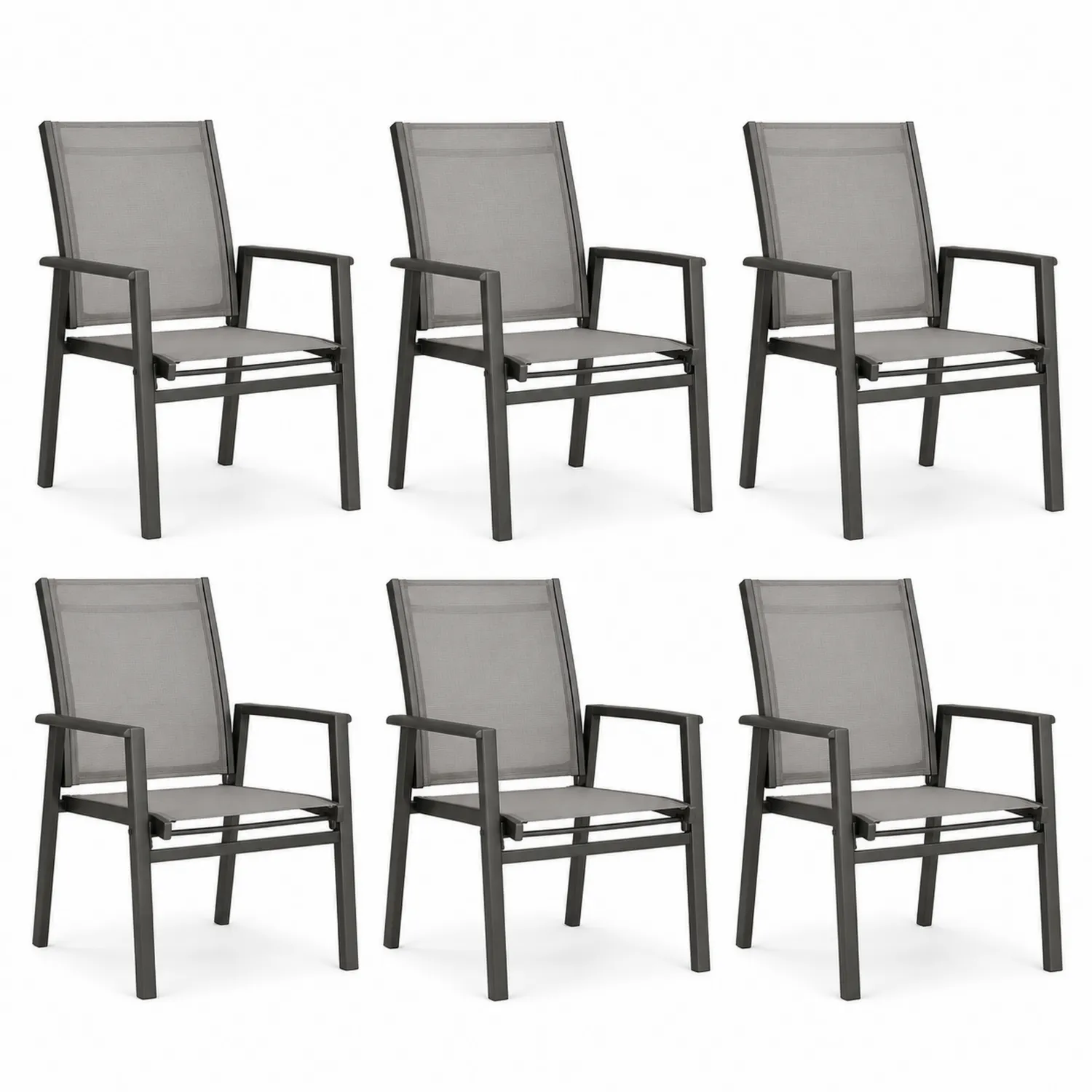 6er Set Gartenstühle aus Aluminium und Textilgewebe, Grau
