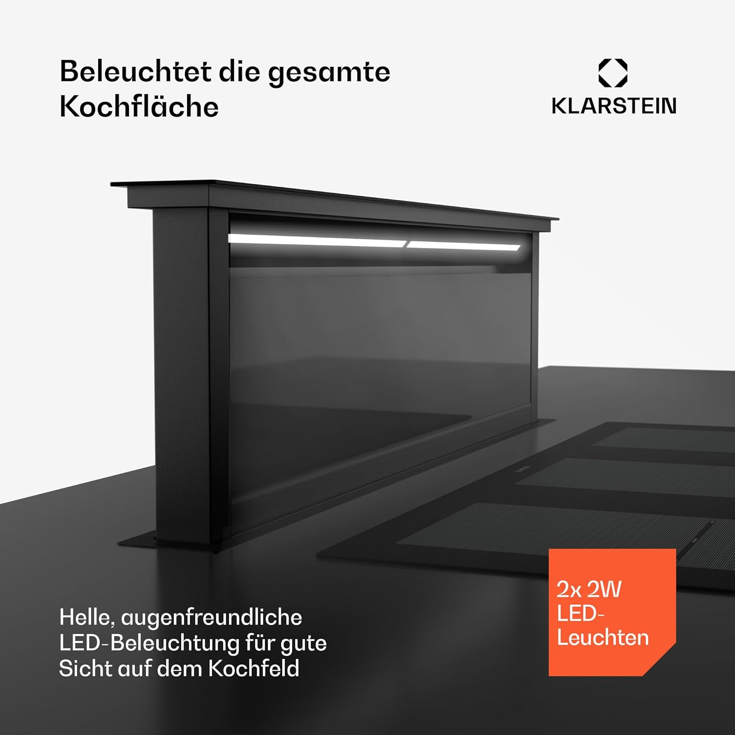 Klarstein Downdraft-Dunstabzugshaube, Versenkbare Abzugshaube, Leise Dunstabzugshauben mit Filter, Dunstabzugshaube 60cm, Umluft/Abluft Dunsthaube mit 10 Stufen, Dunstabzug 576 m³/h Luftstrom