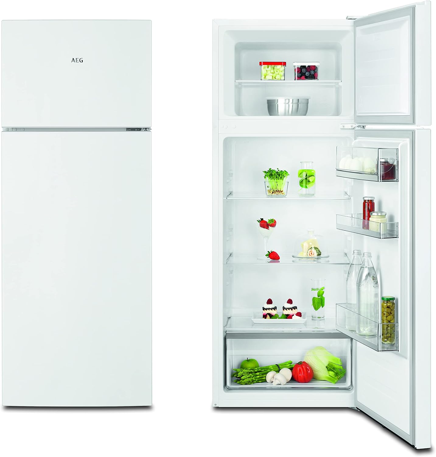 AEG RDB424E1AW Freistehender Doppeltür - Kühlautomat/Serie 5000 mit ColdSense / 1434 mm/Gefrierteil oben / 206 L/LowFrost – weniger Eisbildung/Farbe: Weiß/E