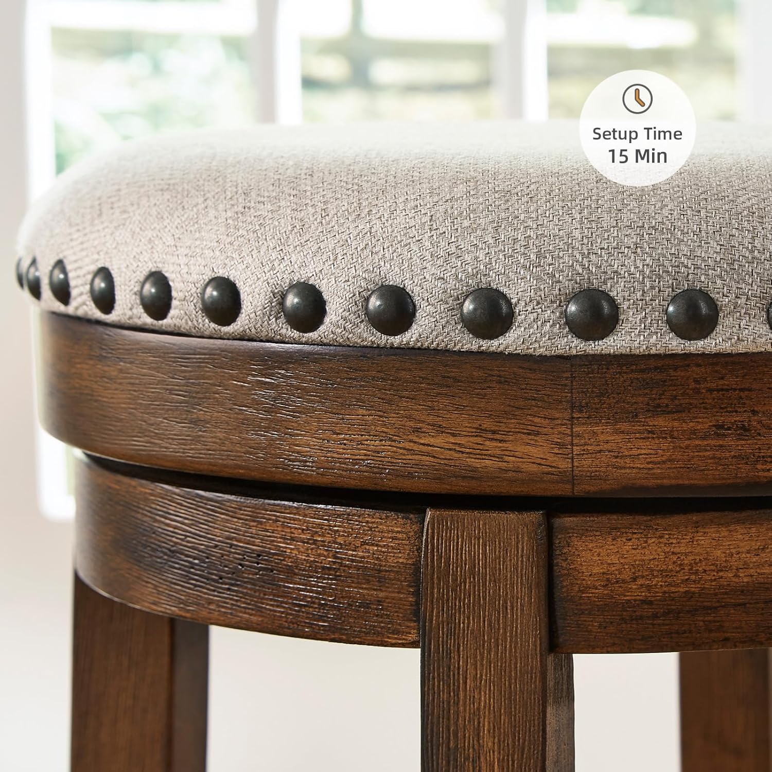 Signature Design by Ashley Valebeck Upholstered Swivel Stool, Cushioned Seat, Woven Fabric Upholstery, Wood, 24