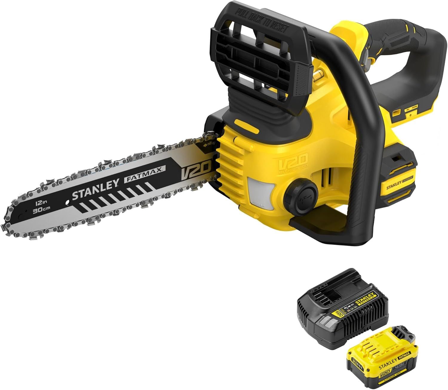 STANLEY FATMAX V20 18V Cordless Chainsaw Kit with 30cm Bar, 4.0Ah Battery & Charger