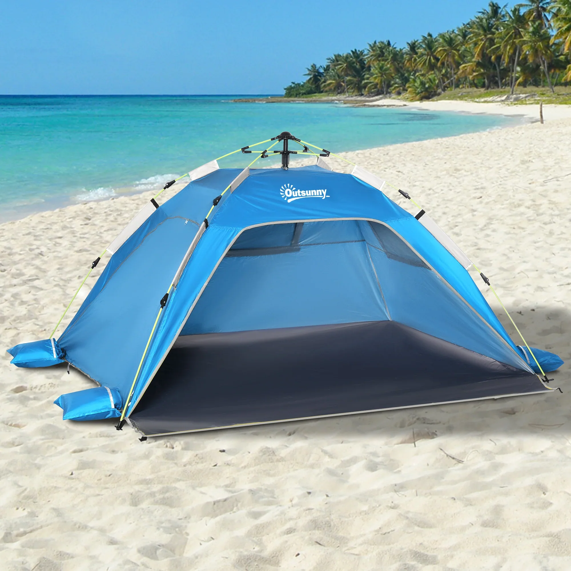 Outsunny Pop-up Strandtent 2 Personen met Ramen Hemelsblauw