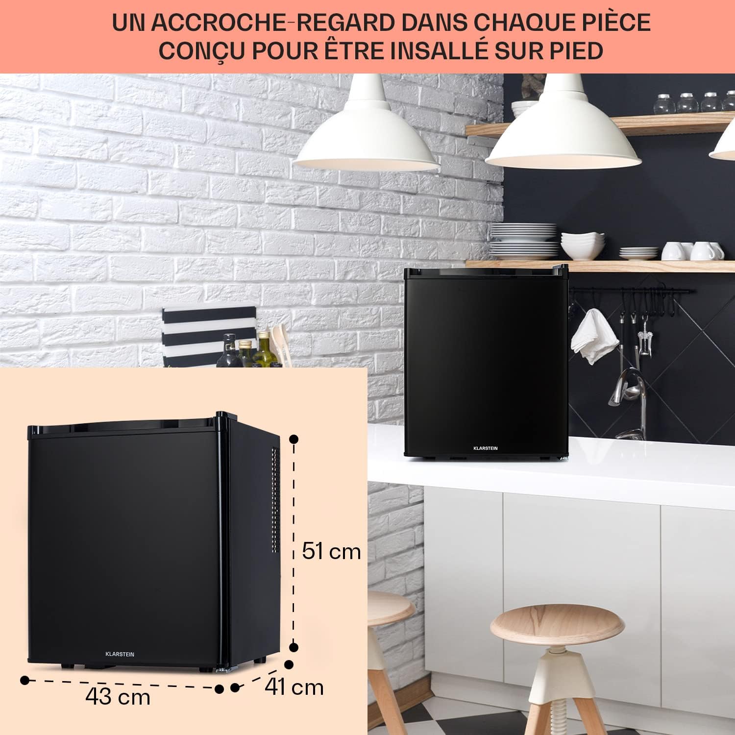 KLARSTEIN Mini Réfrigérateur pour Boissons, Snacks & Cosmétiques, Petit Minibar, Réfrigérateur Petit & Silencieux, Clayettes Réglables, Skincar 6-18°C, 38L