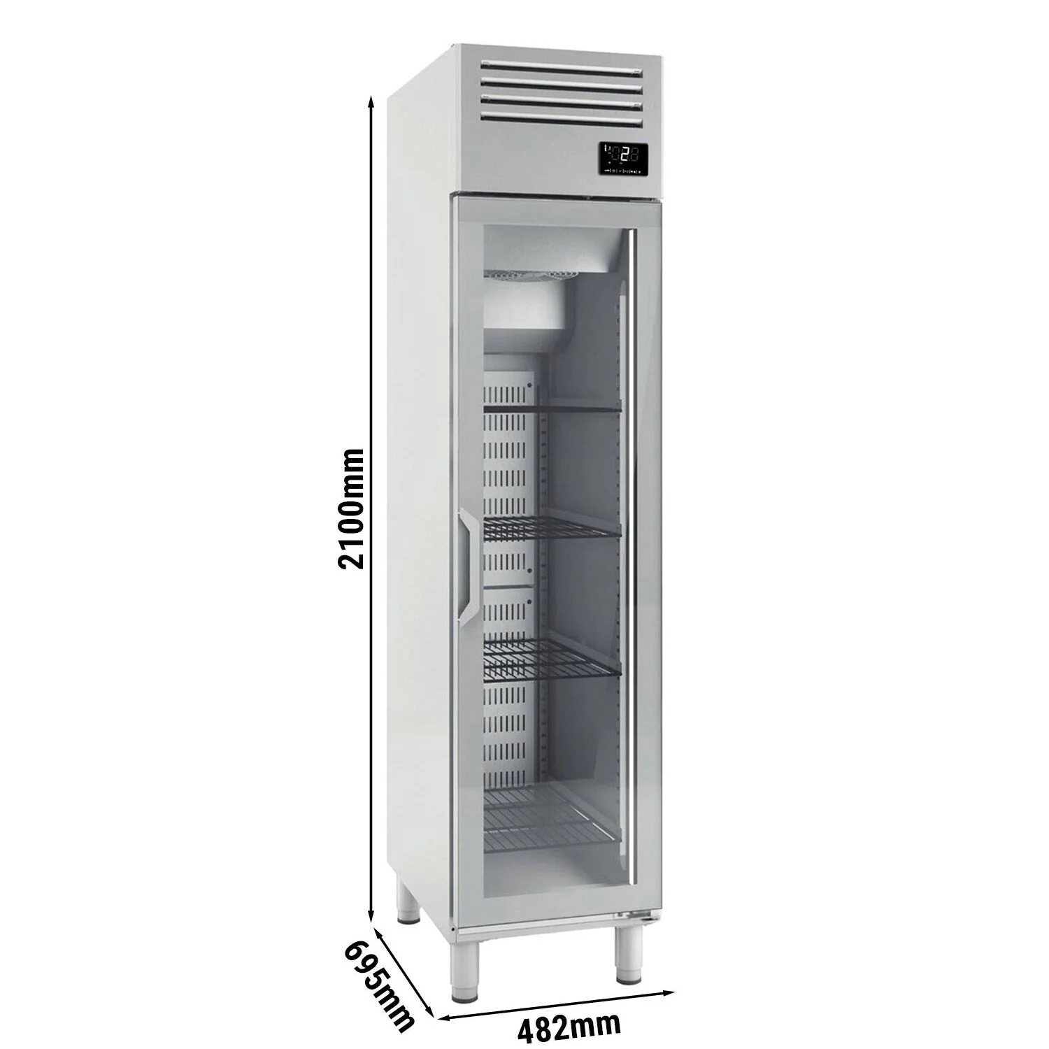 Kjøleskap i rustfritt stål Premium PLUS - GN 1/1 - 325 l - til +2 °C til +6 °C - med 1 glassdør - LED-belysning, Ventilert kjøling, R290