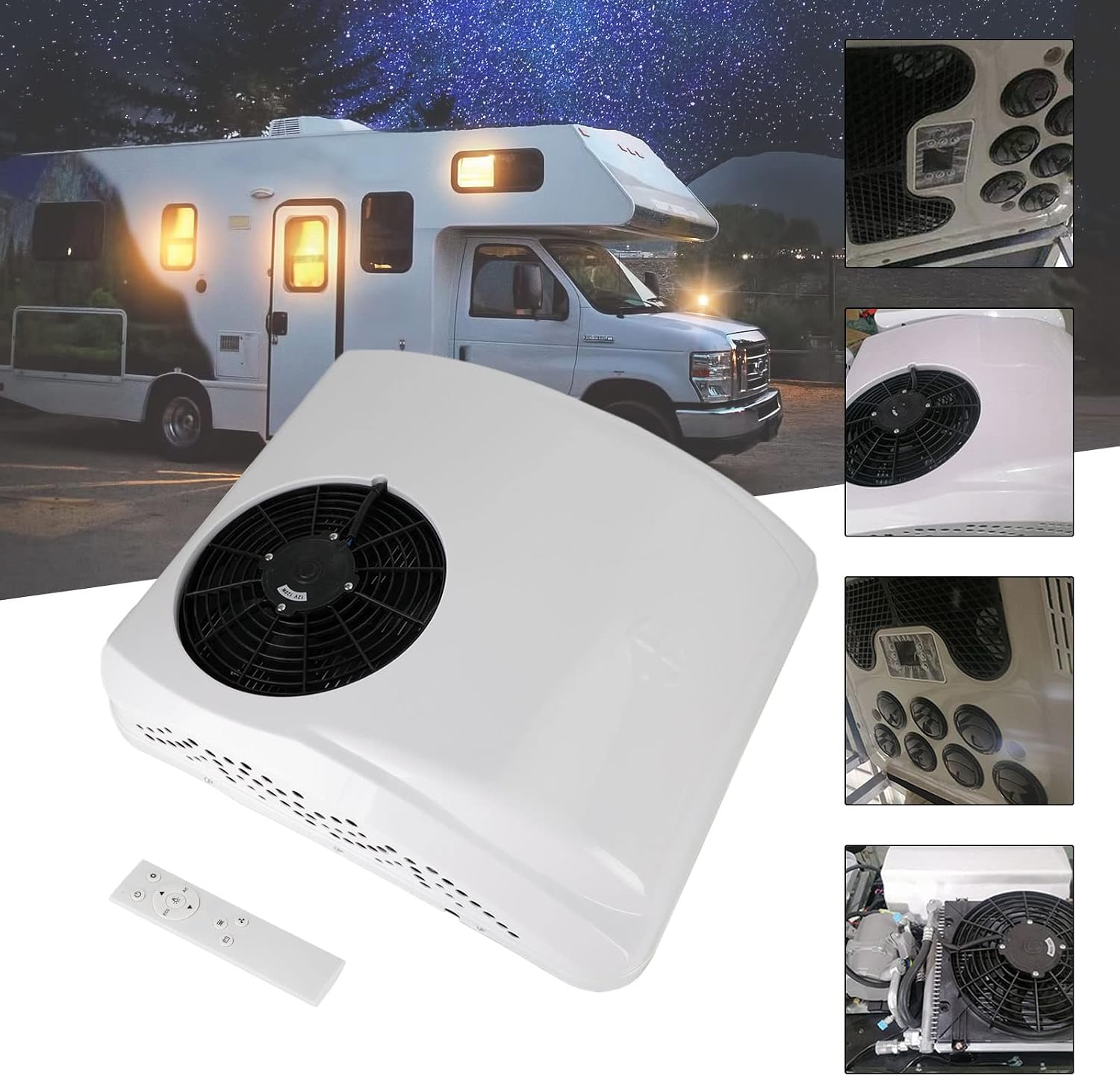 12V Standklimaanlage Dachklima mit Heizfunktion–2200 W Kühlen / 1000 W Heizen,für LKW/Truck-Kabine,Wohnmobil/RV,Van–R410A,Fernbedienung,Aufdach/Heckwand-Montage,bis 8 m³,3 m Kabel