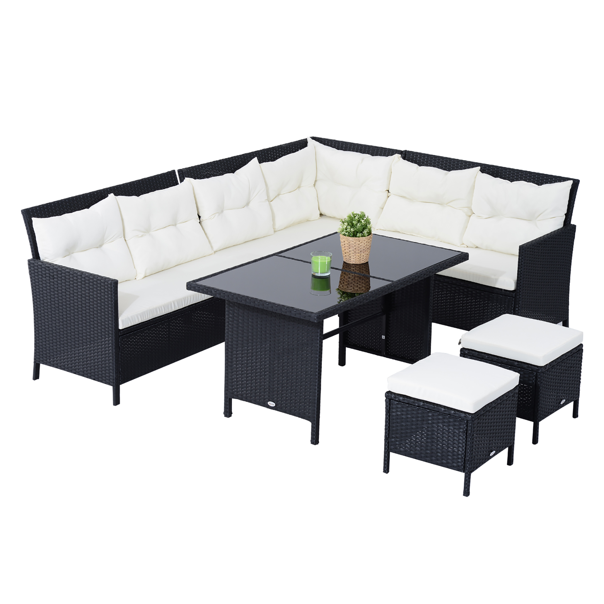 Outsunny 18-delige poly-rotan zitgroep bankstel tuinset fauteuil krukkenset