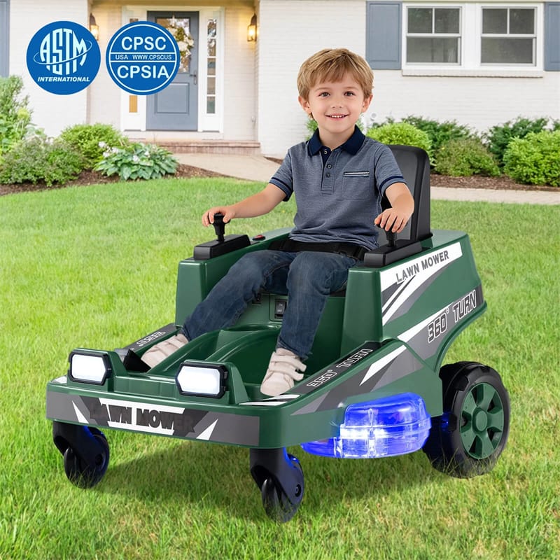 12V Kids Ride-On Lawn Mower with 360�� Twist & Turn, Dual Control Sticks, LED Lights, Toddler Electric Car Toy for Boys & Girls Aged 3-8