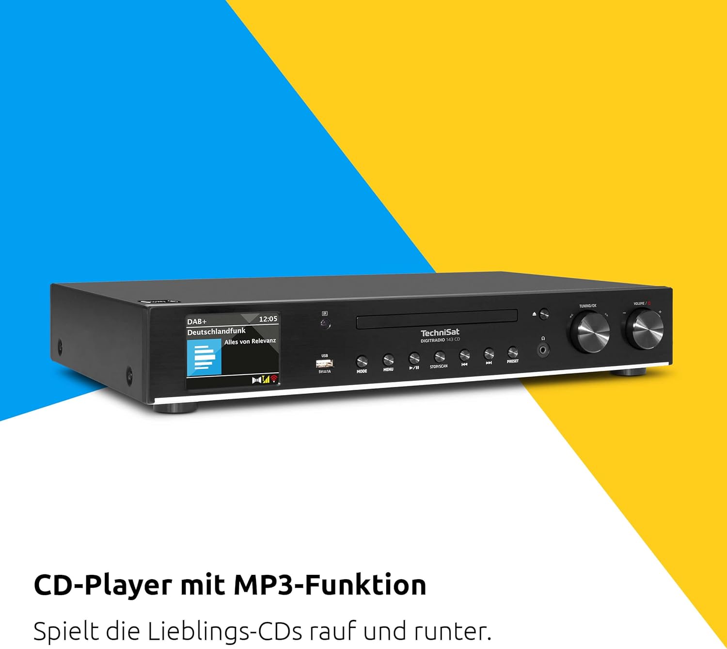 TechniSat DIGITRADIO 143 CD (V3) – Digital HiFi-Tuner, Internetradio (DAB+, UKW, Bluetooth-Audiostreaming, Spotify Connect, CD-Player, WLAN, Breite 43,5 cm, App-Steuerung, Fernbedienung) Schwarz