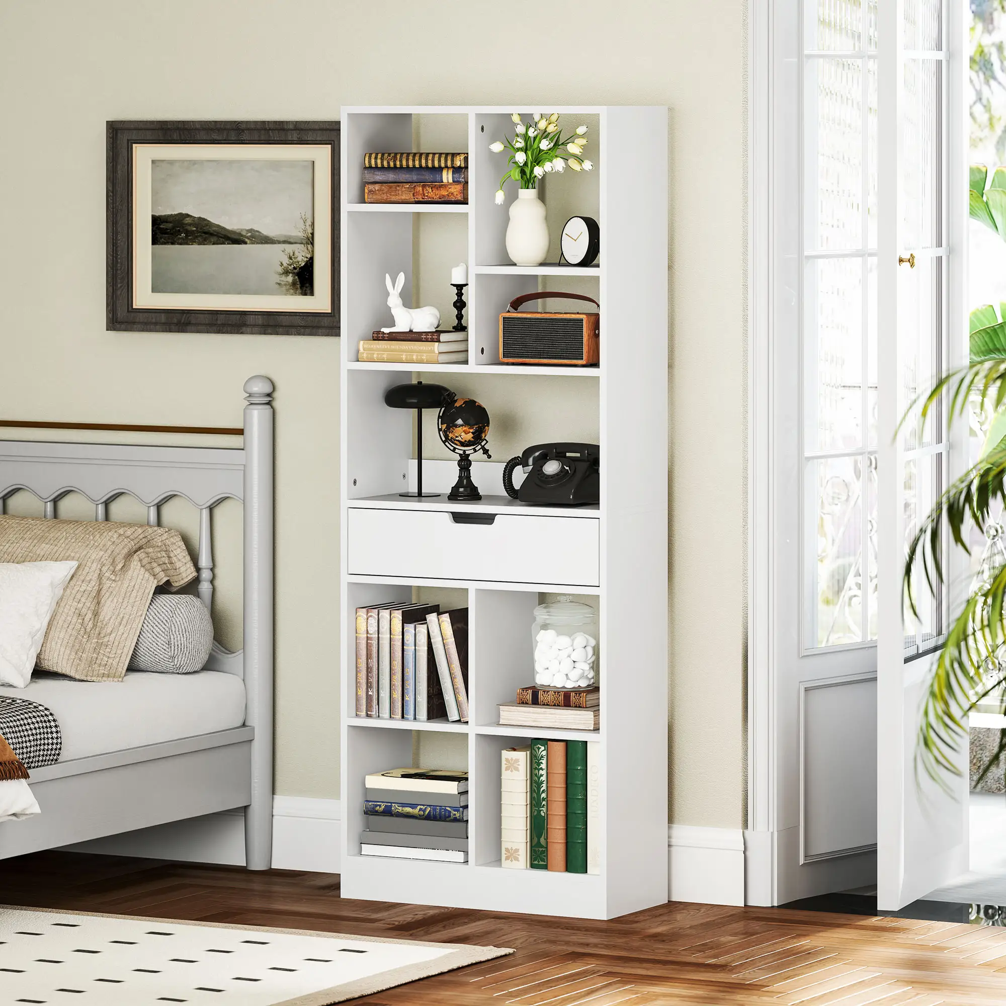 HOMCOM Boekenkast met lade veel opbergruimte Wit