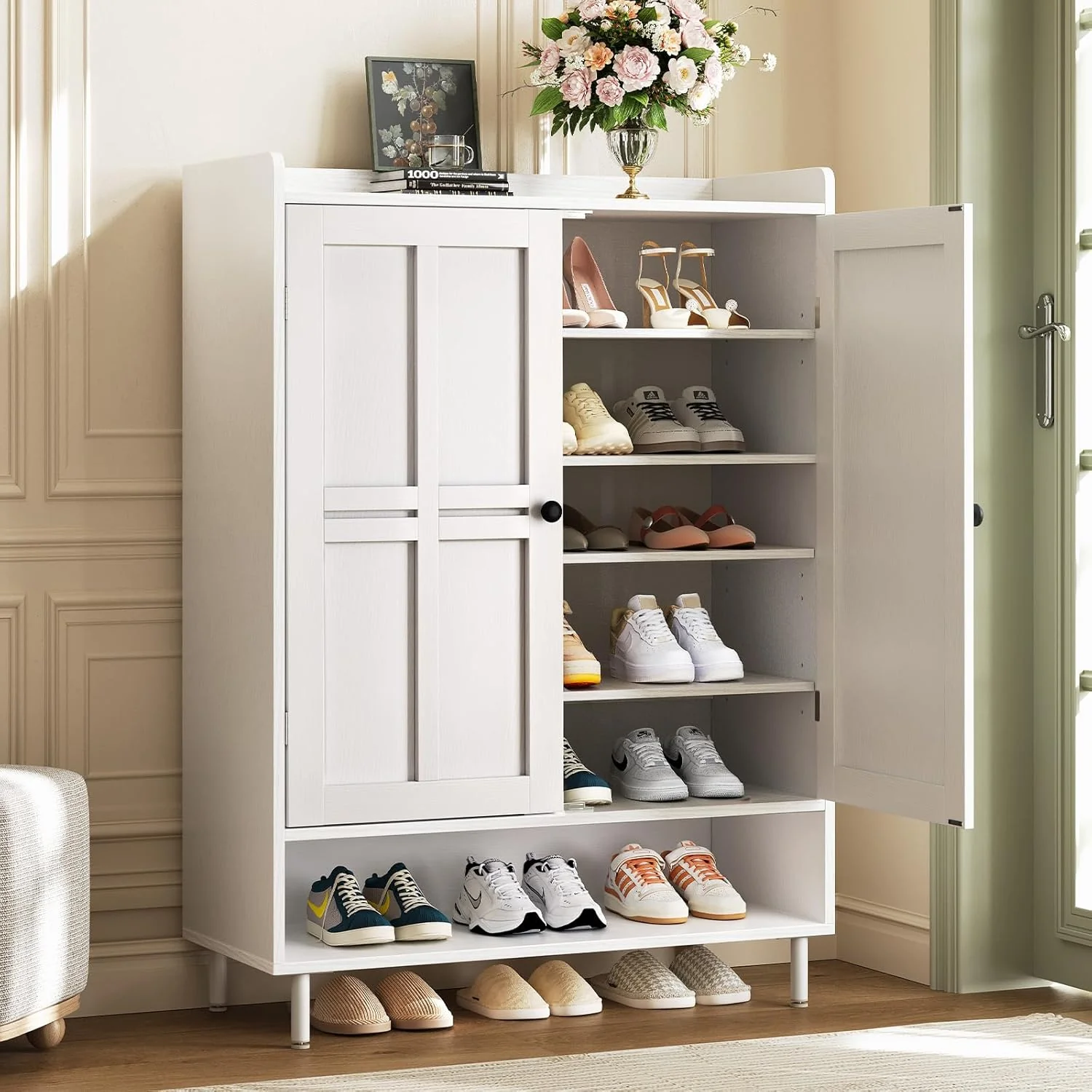 Black 7+1 Tier Farmhouse Shoe Storage Cabinet - 45