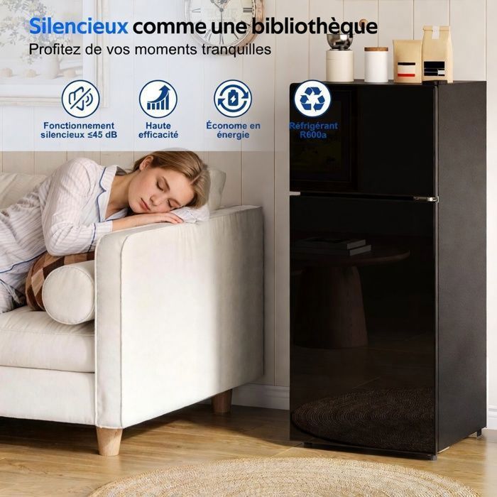 Mini réfrigérateur - Memkey - 76 L - 43,5 x 40 x 71,6 cm - Noir - LED, 6 L congélateur