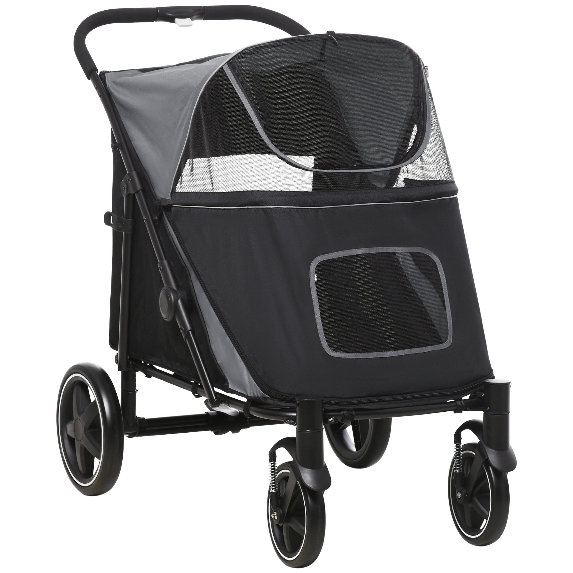 Hondenbuggy, Opvouwbaar, 1 Opbergmand, 112 cm x 65 cm x 100 cm, Grijs