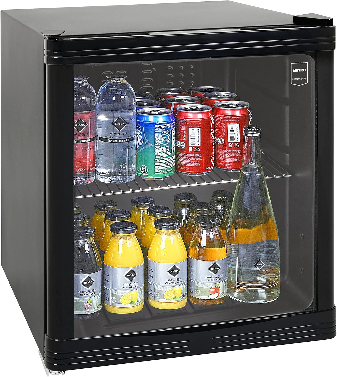 METRO Professional Minibar vitré/Réfrigérateur GPC1046, verre/acier inoxydable, 43 x 48 x 51.5 cm, 46 L, froid ventilé, noir