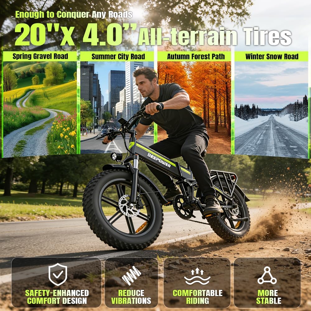 Bicicleta eléctrica plegable, batería extraíble 48 V 25 Ah, autonomía 110 KM, bicicleta eléctrica con neumáticos grasos 20