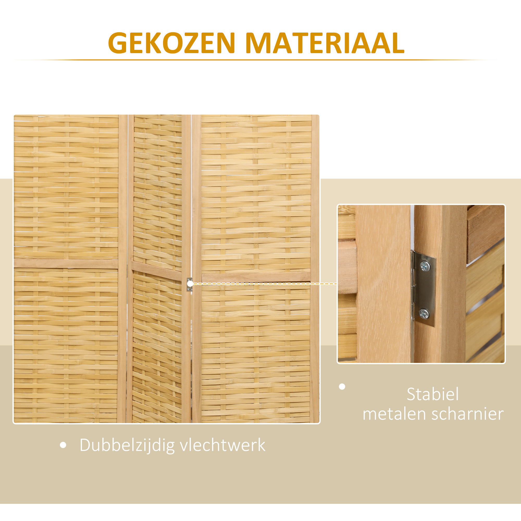 Klapbare Scheidingswand Privacy Scherm, Bamboe, 3-delig, 120 cm x 170 cm x 1,8 cm, Natuurlijk