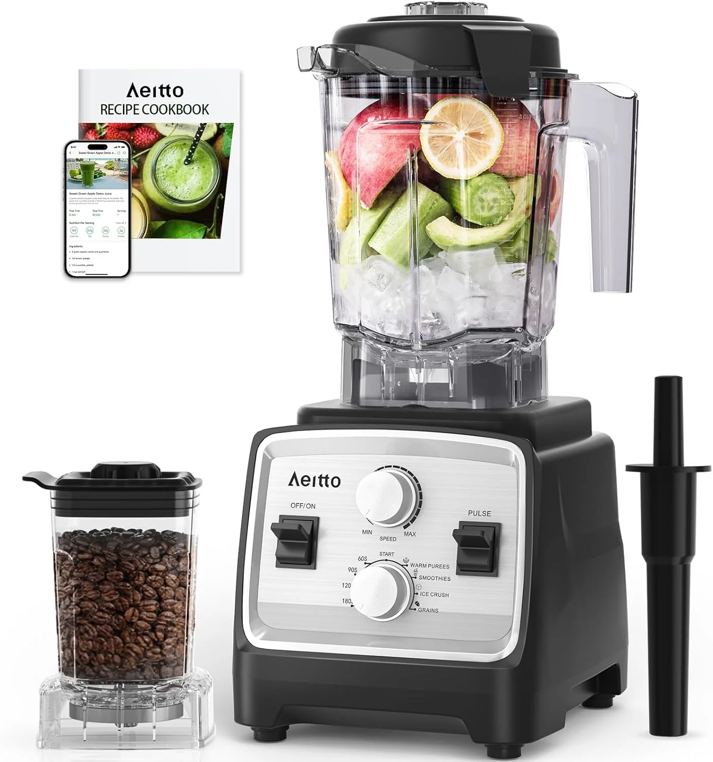 Aeitto Blenders for Kitchen with 1800W Motor, 68Oz. Large Capacity, 2-in-1 Blender & Grinder Combo