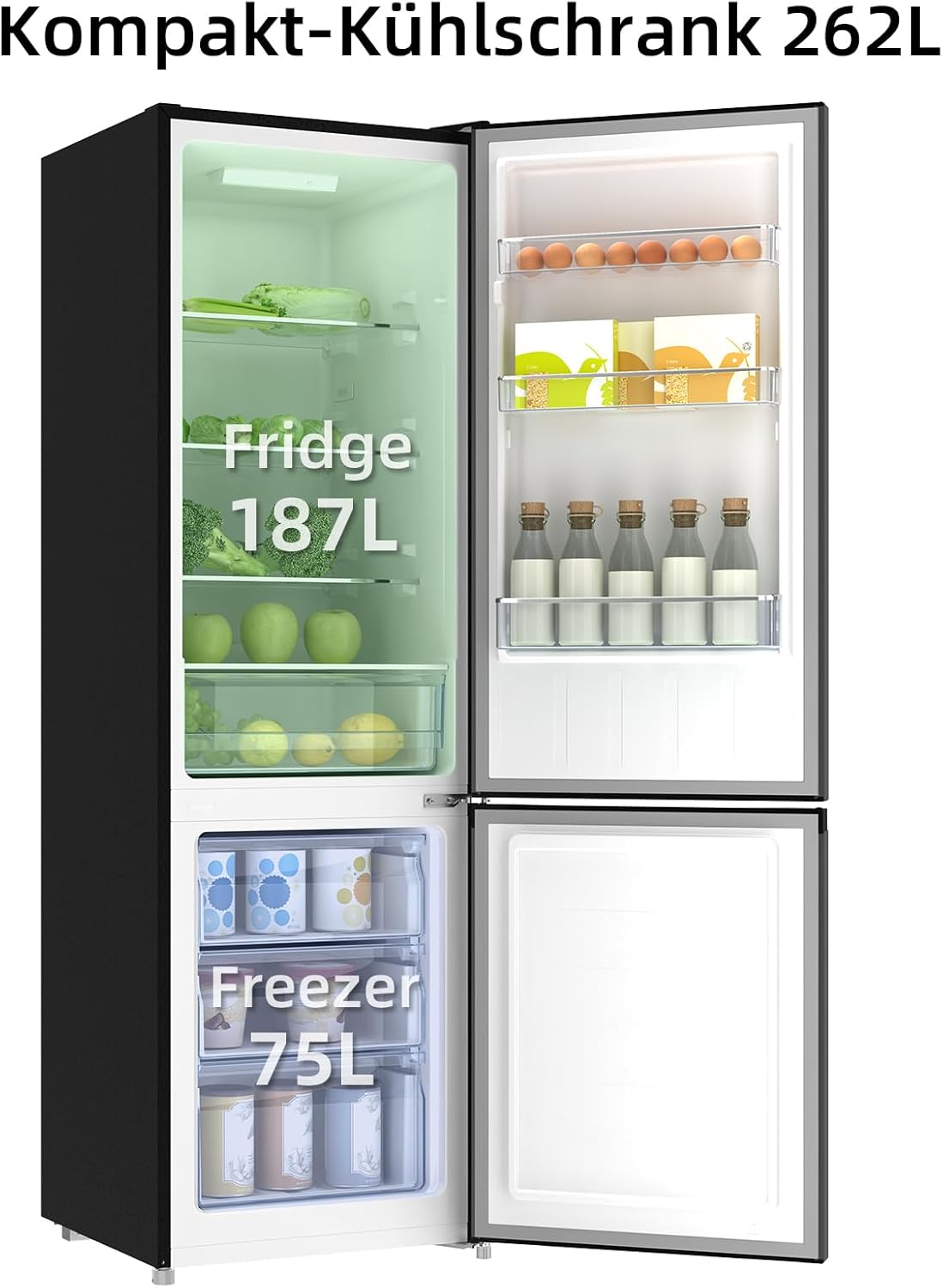 CHIQ CTT107BC Kühlschrank Klein 107 Liter, Höhe 84cm, Tiefe 55cm, Platzbedarf nur 0,3 ㎡, Mikro-Gefrierfach, Vario Box, 7 Temperaturregelstufen, geräuscharm, 87 kWh/Jahr, Schwarz