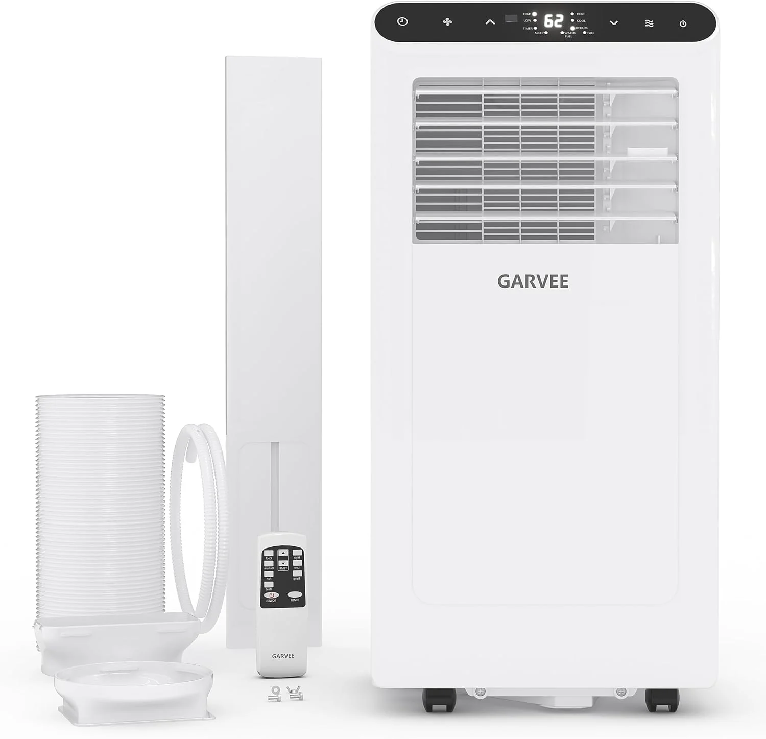 Garvee 8000 BTUs Portable Air Conditioner.Up to 350 Sq.Ft. Remote Control 48dB Portable AC Unit. Dehumidifier. Fan. Sleep. 24H Timer&Installation Kit. DOE Certified. Ceer 6.2. White+Black Panel