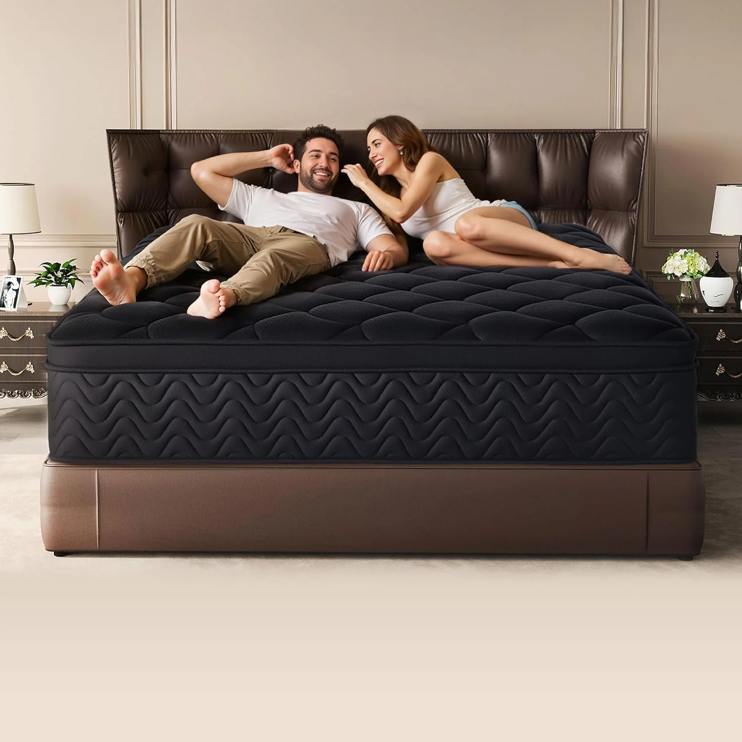 Premium 12 Inch King Mattress - Black Diamond Quilted. Individual Pocket Spring & Memory Foam Top. Cooling & Pressure Relief. Bed in a Box
