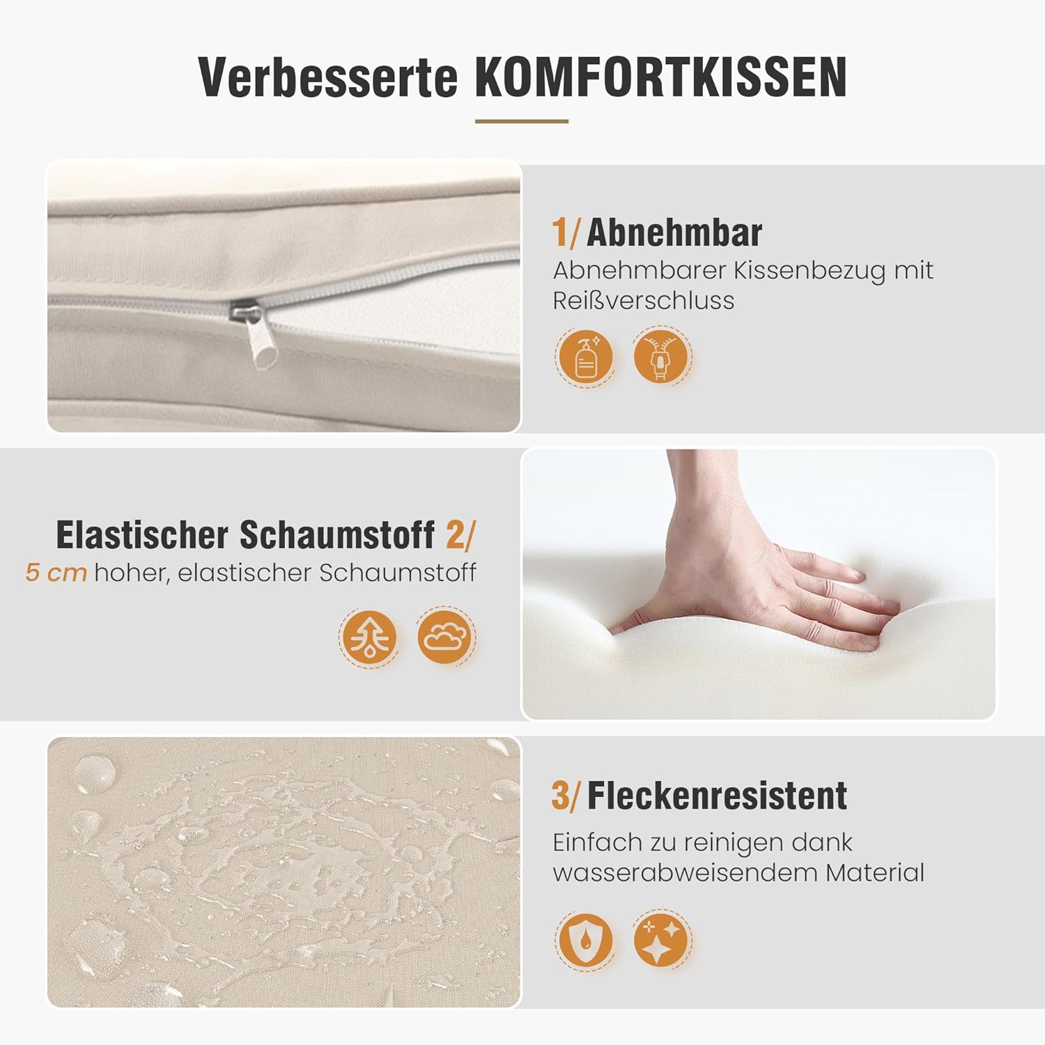Amopatio Relaxliege Liegesessel, Rattan Sonnenliege mit Verstellbar Rückenlehne und Klapptisch, Outdoor Gartensessel wetterfestes, für Terrasse, Garten, Balkon – Beige & Braun